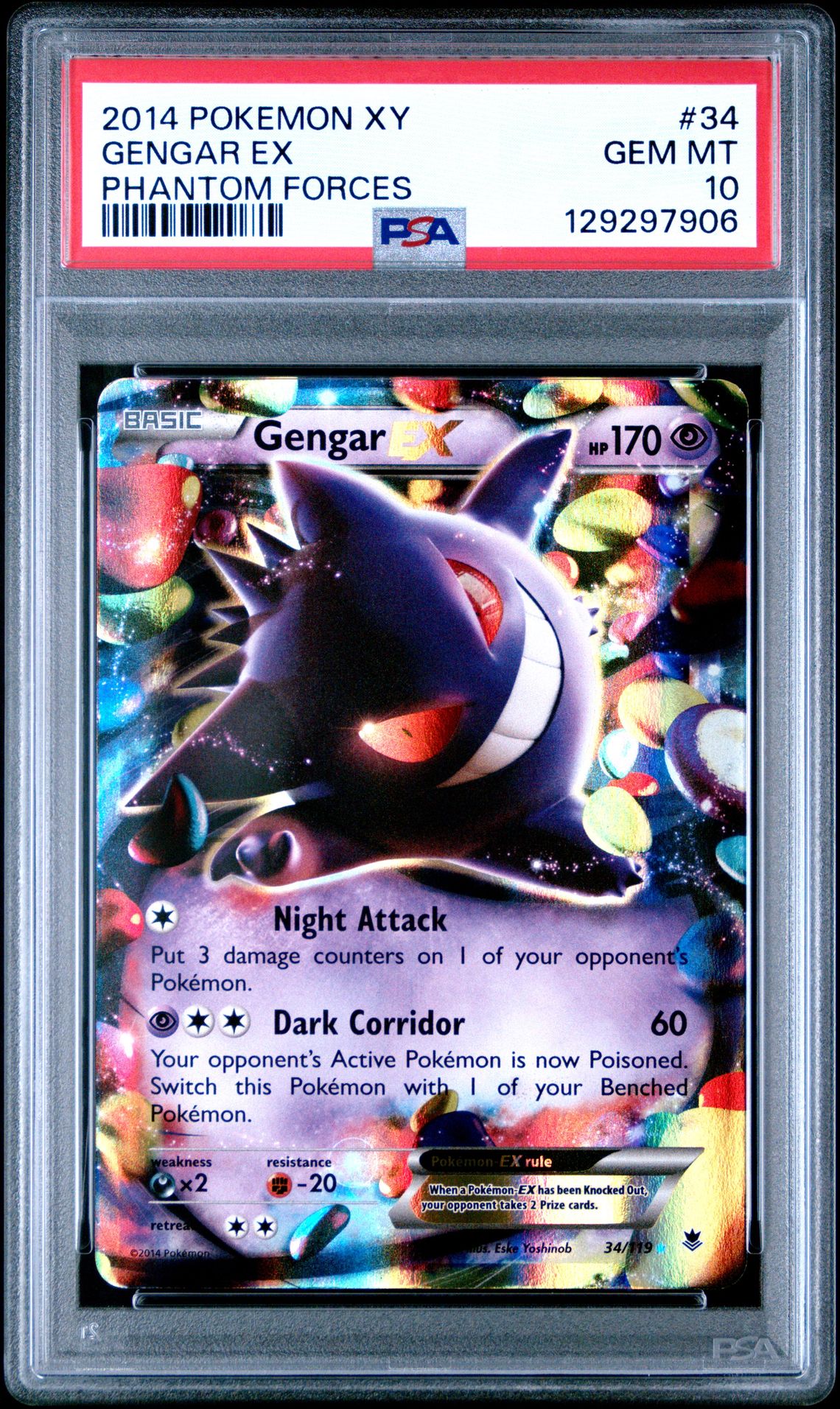 2014 Pokemon Xy Phantom Forces Gengar Ex #34 (Phantom Forces) Gem Mt 10 front