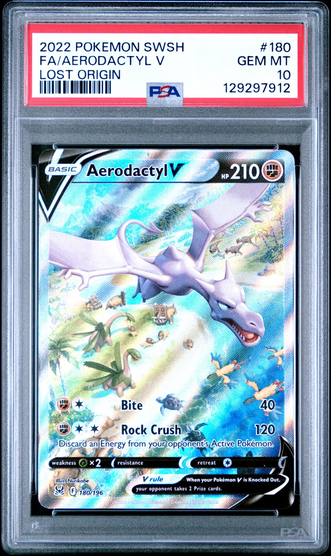 2022 Pokemon Sword & Shield Lost Origin Fa/Aerodactyl V #180 (Lost Origin) Gem Mt 10 front