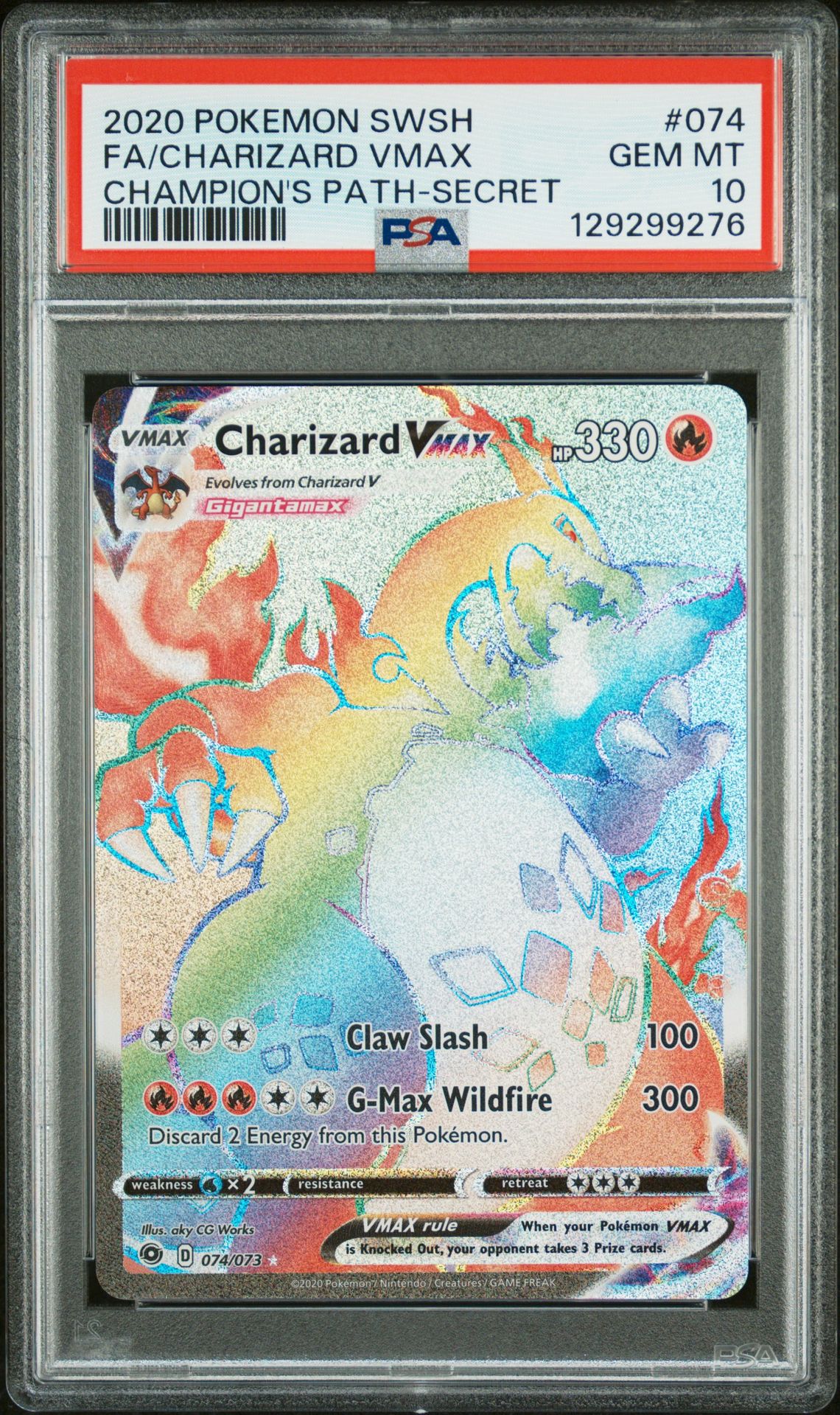 2020 Pokemon Sword & Shield Champion's Path Fa/Charizard Vmax #074 (Champion's Path-Secret) Gem Mt 10 front