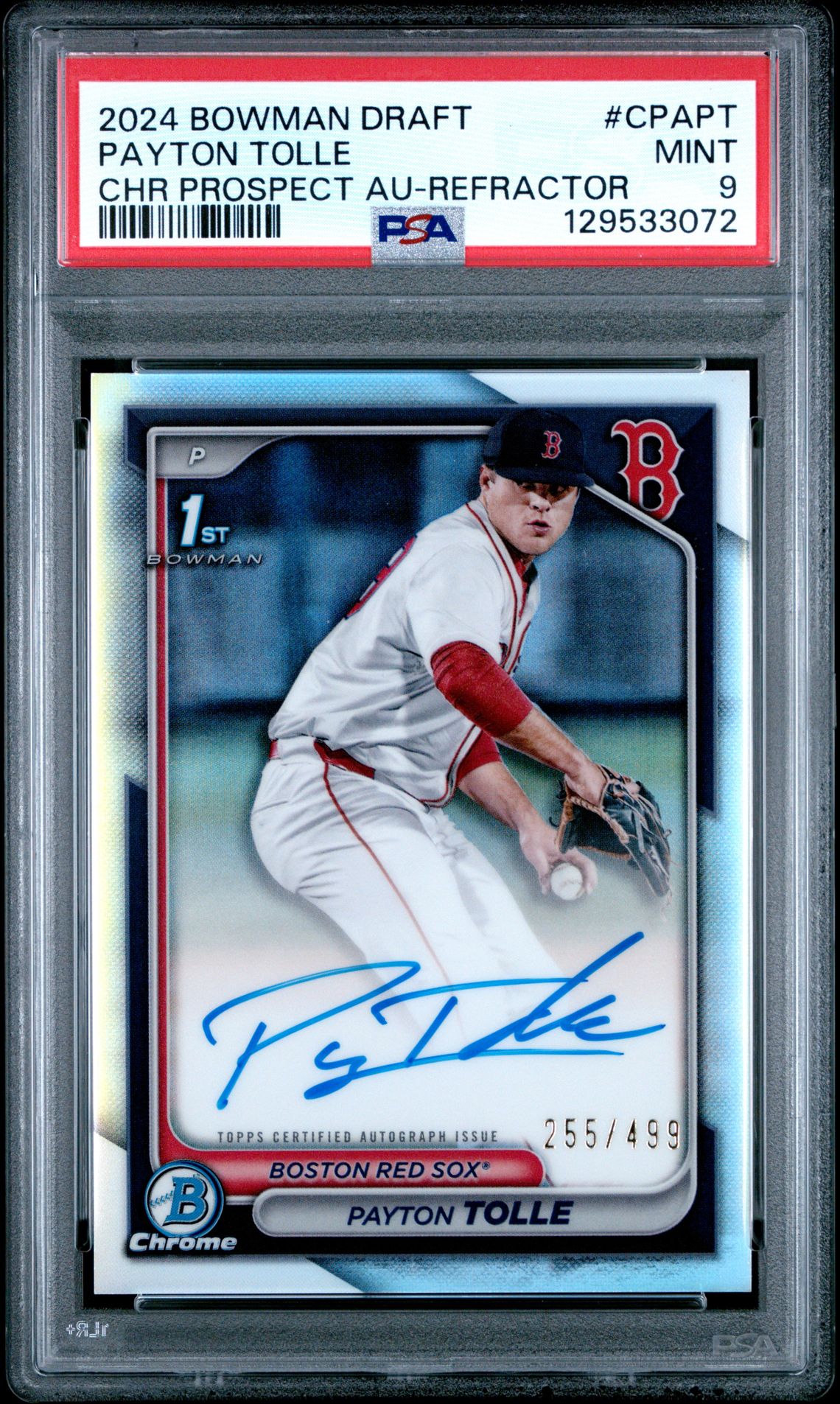 2024 Bowman Draft Chrome Prospect Autographs Payton Tolle #Cpapt (Chr Prospect Au-Refractor) Mint 9 front
