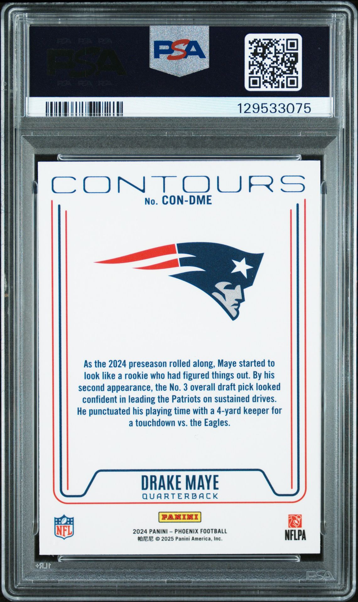 2024 Panini Phoenix Contours Drake Maye #Condme (Contours-Hyper) Gem Mt 10 back