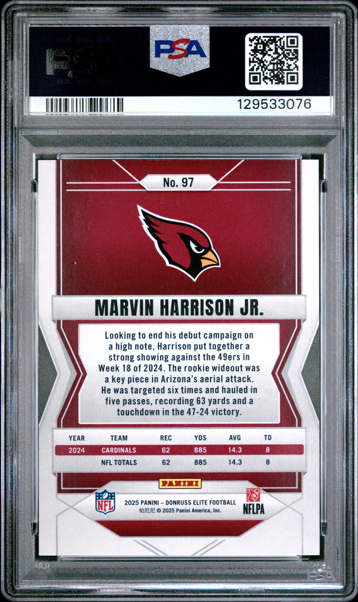 2025 Panini Donruss Elite Marvin Harrison Jr. #97 (Status Explosion) Mint 9 back