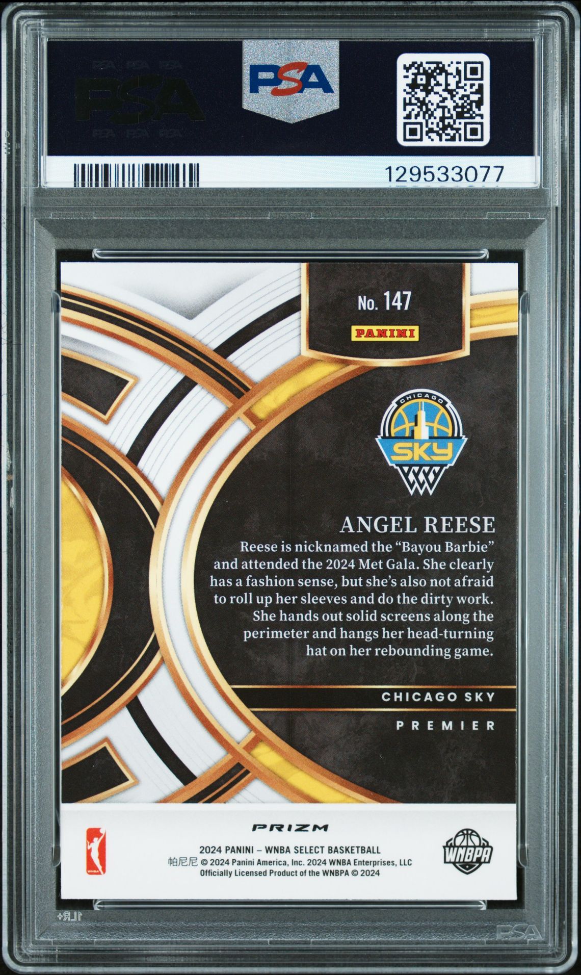 2024 Panini Select Wnba Angel Reese #147 (Pink Ice) Gem Mt 10 back