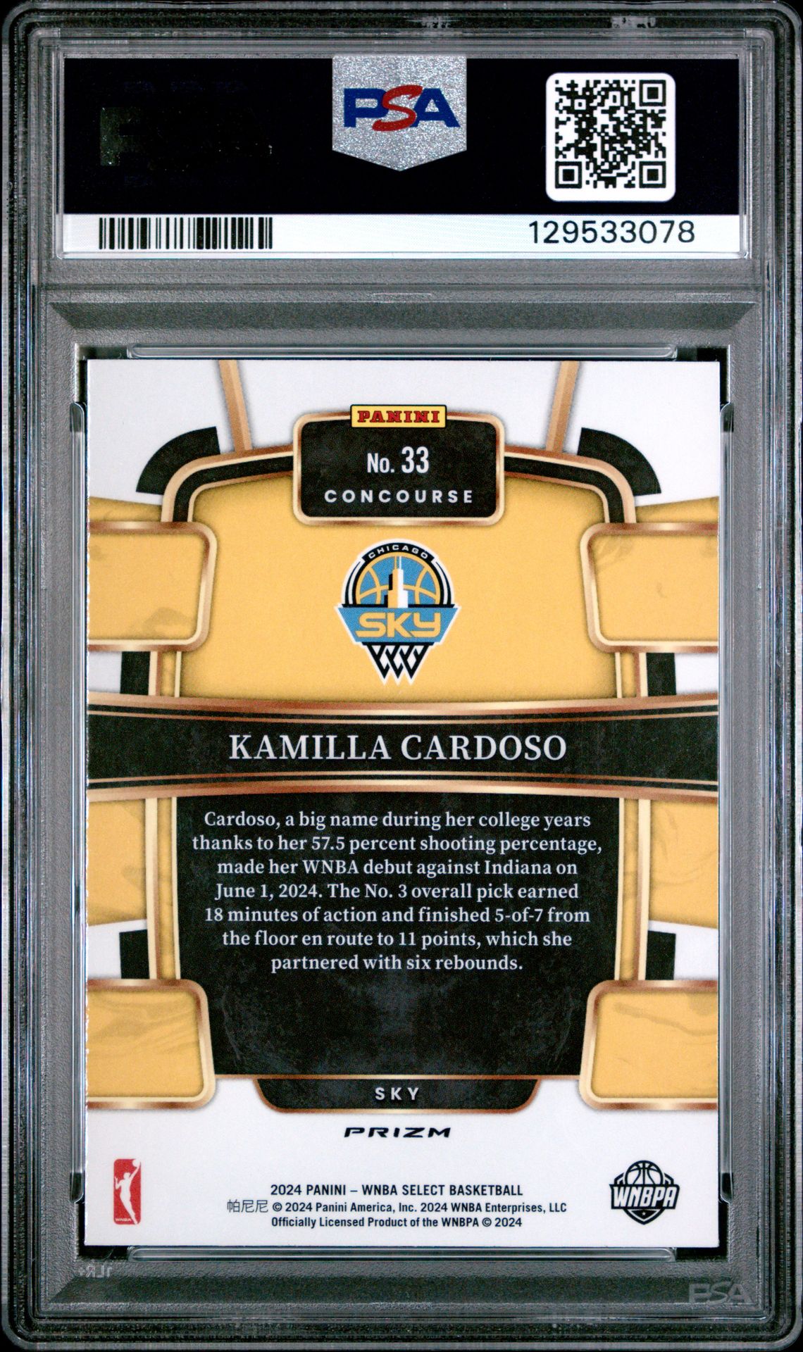 2024 Panini Select Wnba Kamilla Cardoso #33 (Pink Ice) Mint 9 back