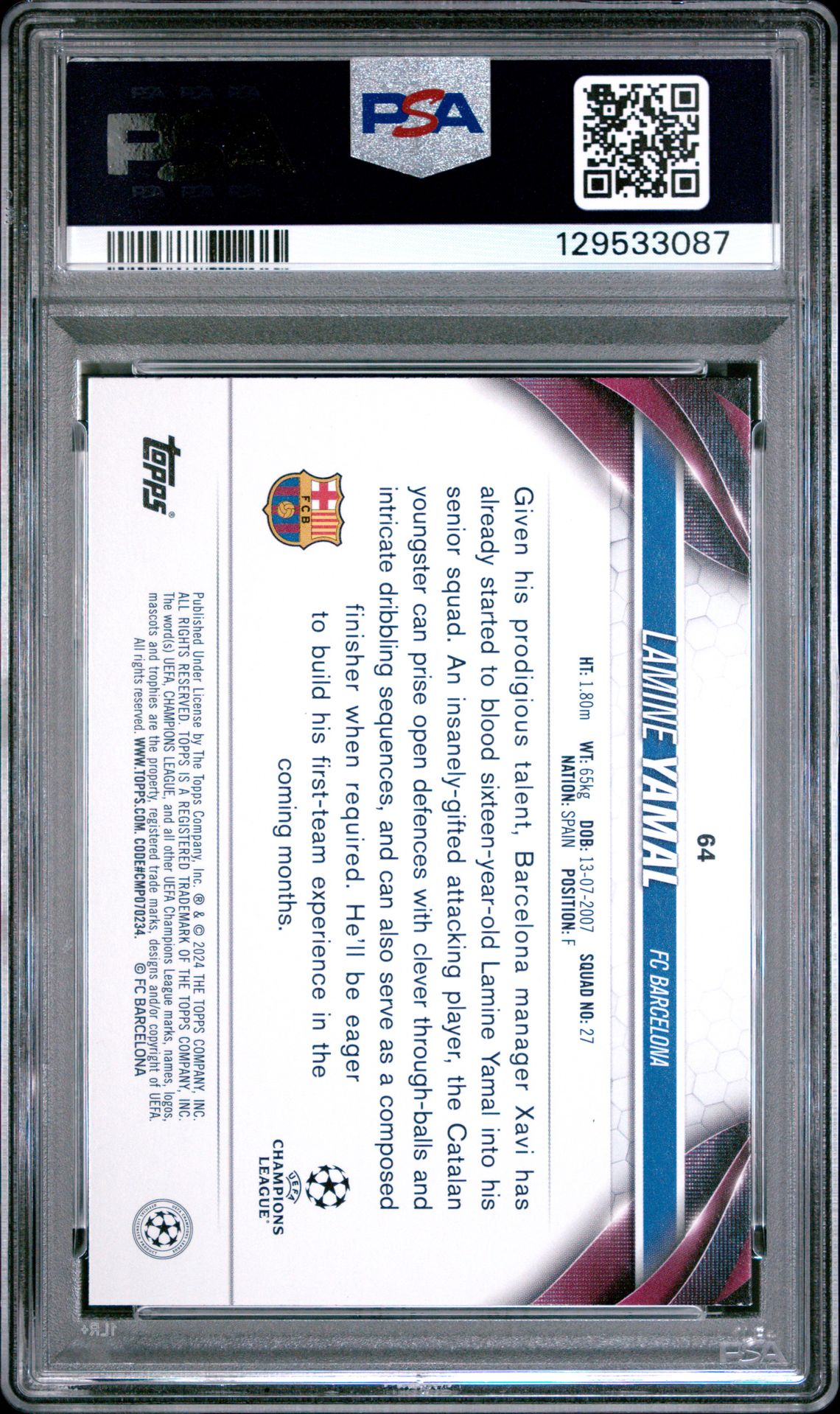 2023-24 Topps Uefa Club Competitions Lamine Yamal #64 Nm-Mt 8 back