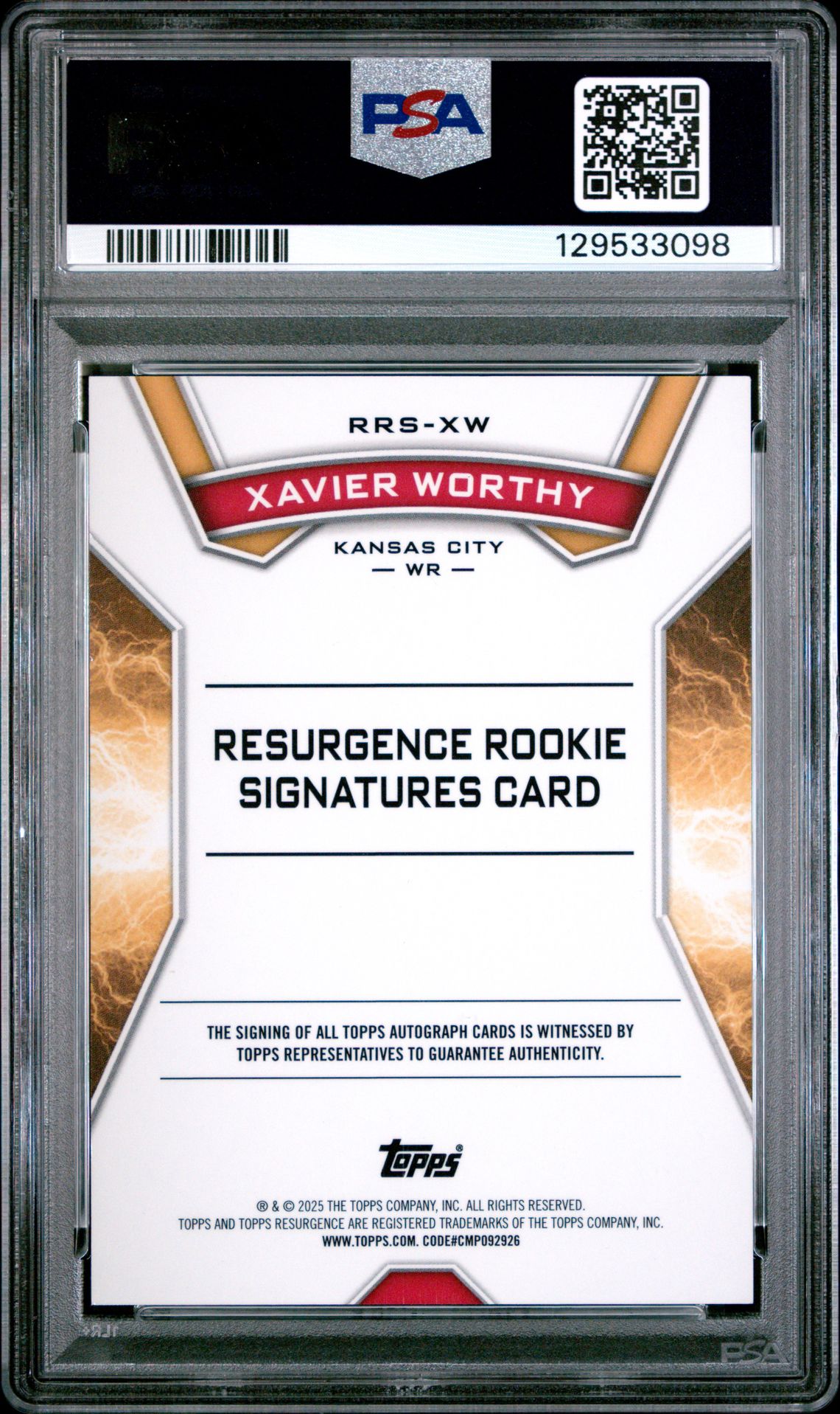 2024 Topps Resurgence Resurgence Rookie Signatures Xavier Worthy #Rrsxw (Rr Sig-Orange Power Surge) Mint 9 back