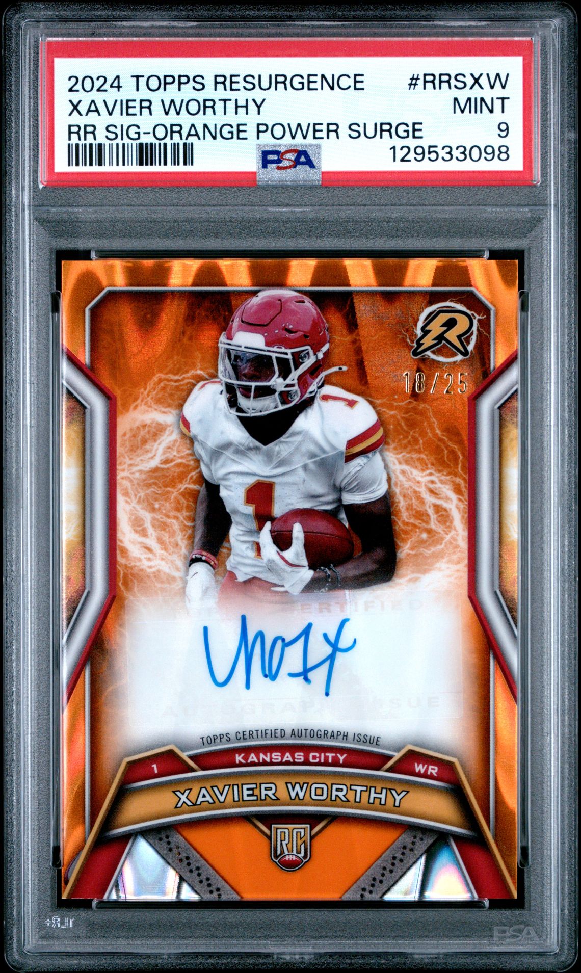 2024 Topps Resurgence Resurgence Rookie Signatures Xavier Worthy #Rrsxw (Rr Sig-Orange Power Surge) Mint 9 front