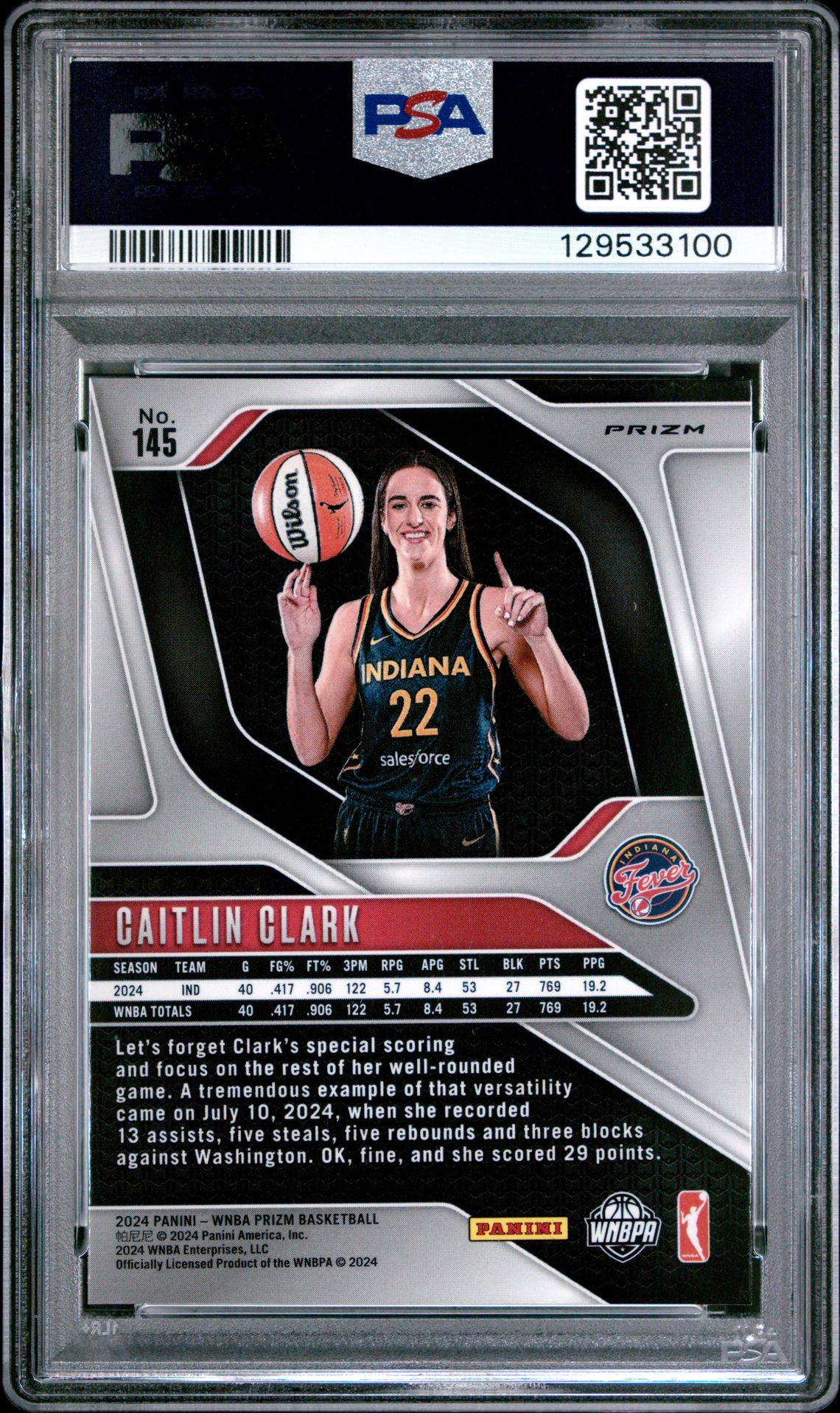 2024 Panini Prizm Wnba Caitlin Clark #145 (Blue Velocity) Nm-Mt 8 back