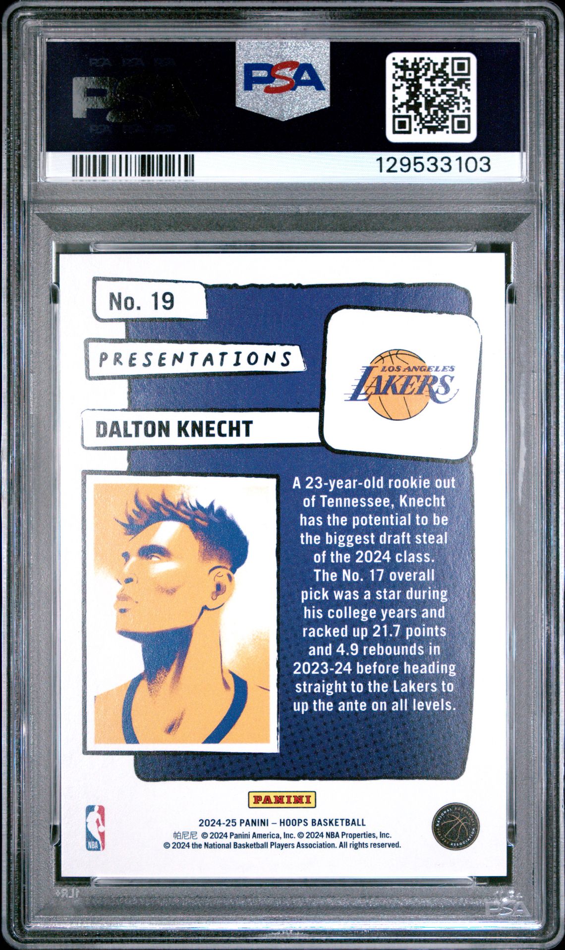 2024 Panini Nba Hoops Presentations Dalton Knecht #19 Mint 9 back
