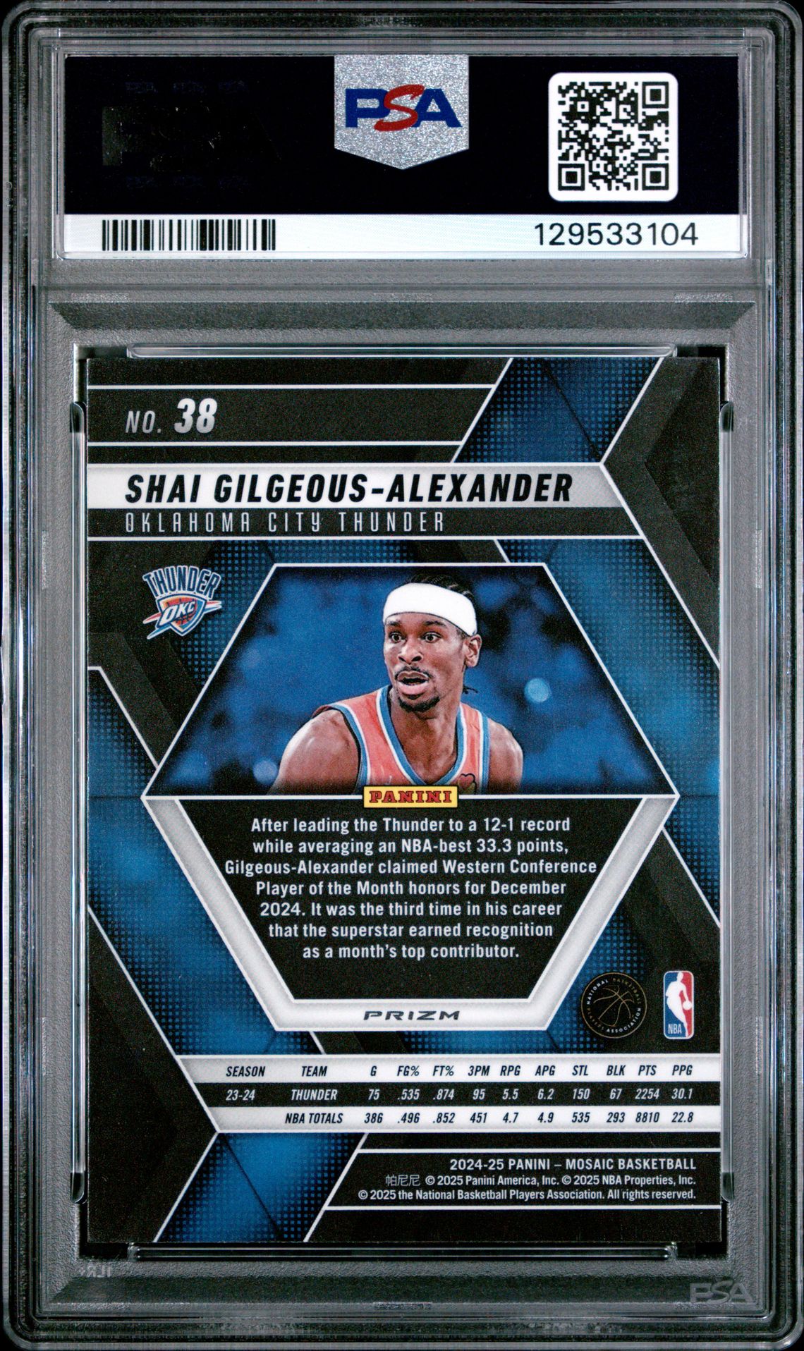 2024 Panini Mosaic S. Gilgeous-Alexander #38 (Glitter) Gem Mt 10 back