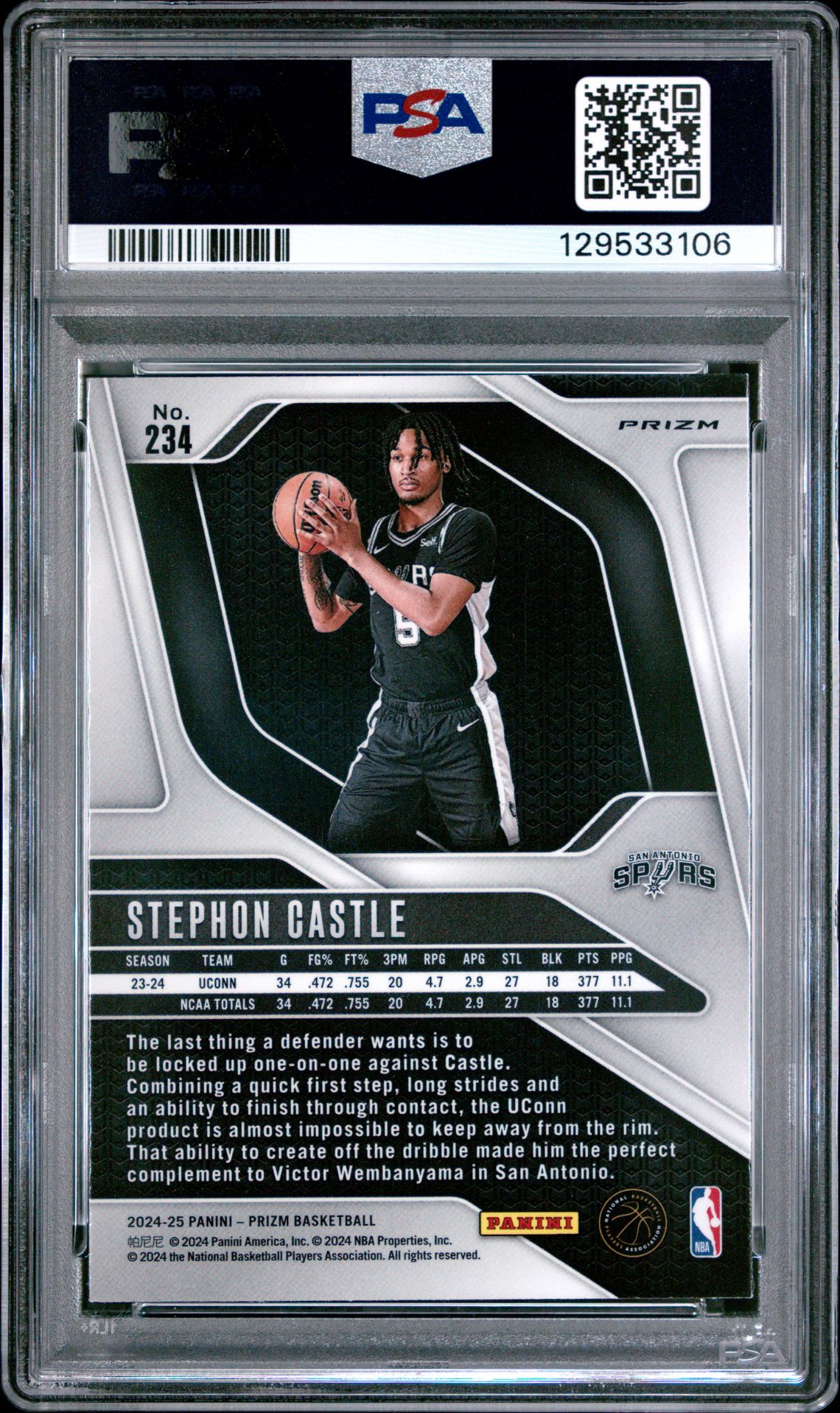 2024 Panini Prizm Stephon Castle #234 (Silver Prizm) Mint 9 back