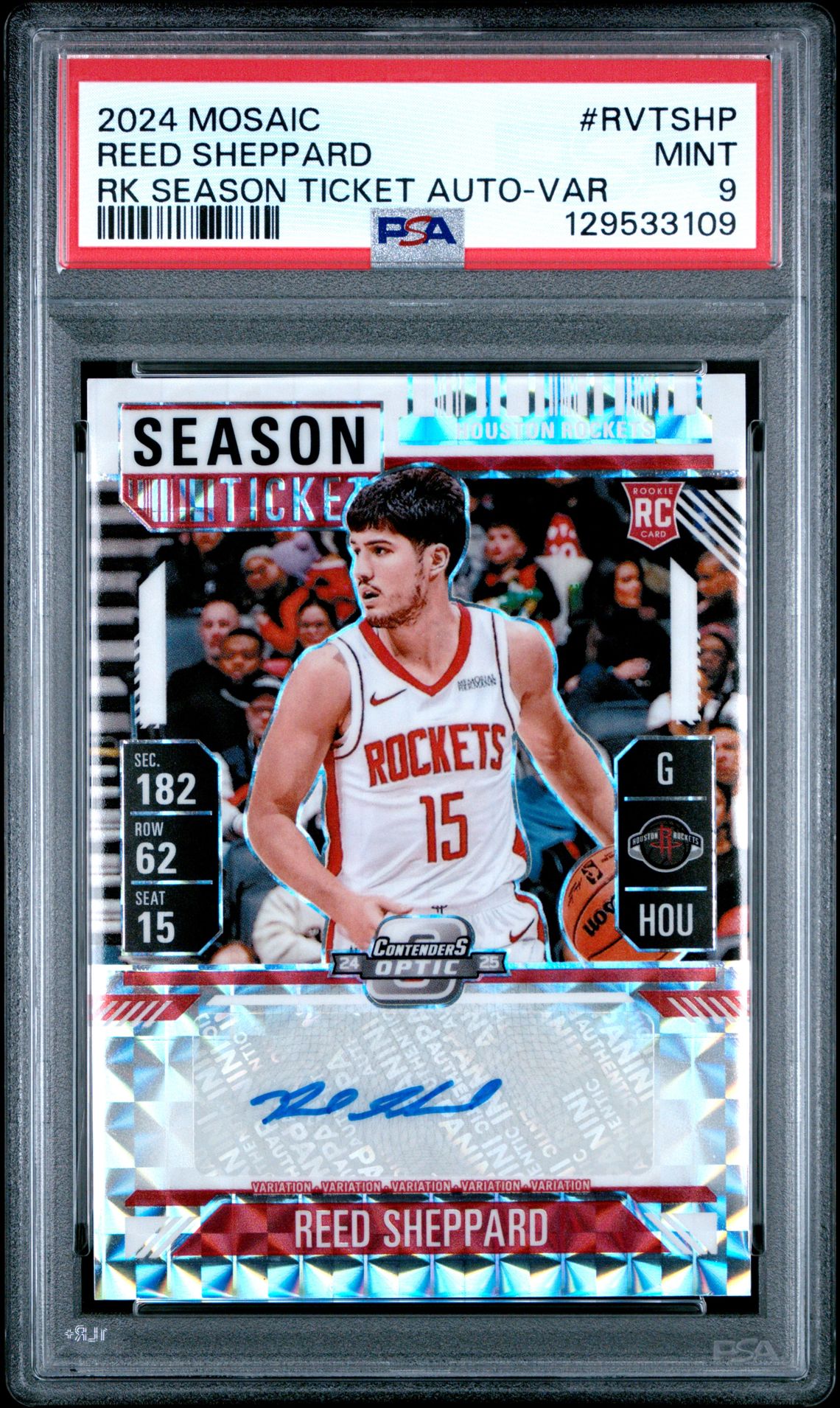2024 Panini Mosaic Rookie Season Ticket Autographs Reed Sheppard #Rvtshp (Rk Season Ticket Auto-Var) Mint 9 front