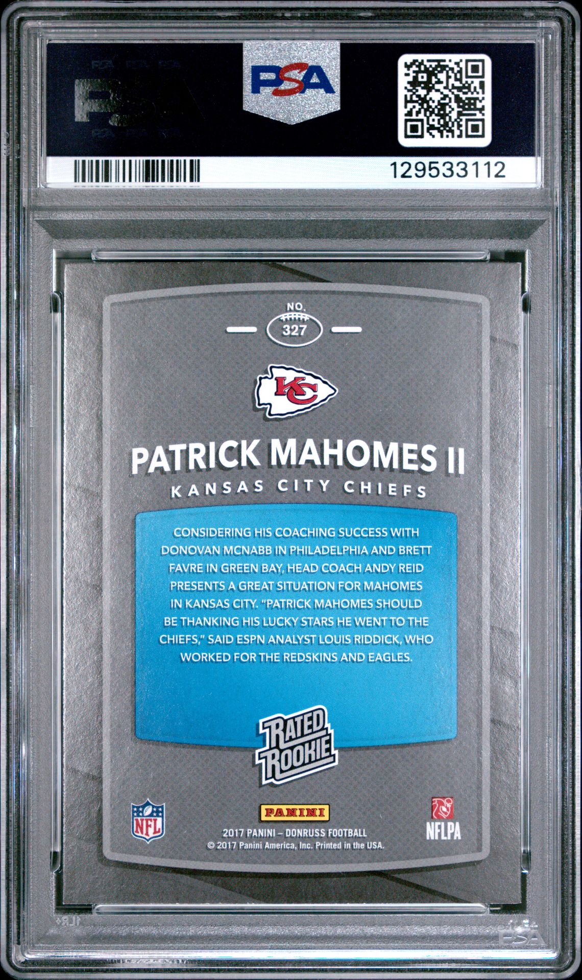 2017 Panini Donruss Patrick Mahomes Ii #327 Nm-Mt 8 back