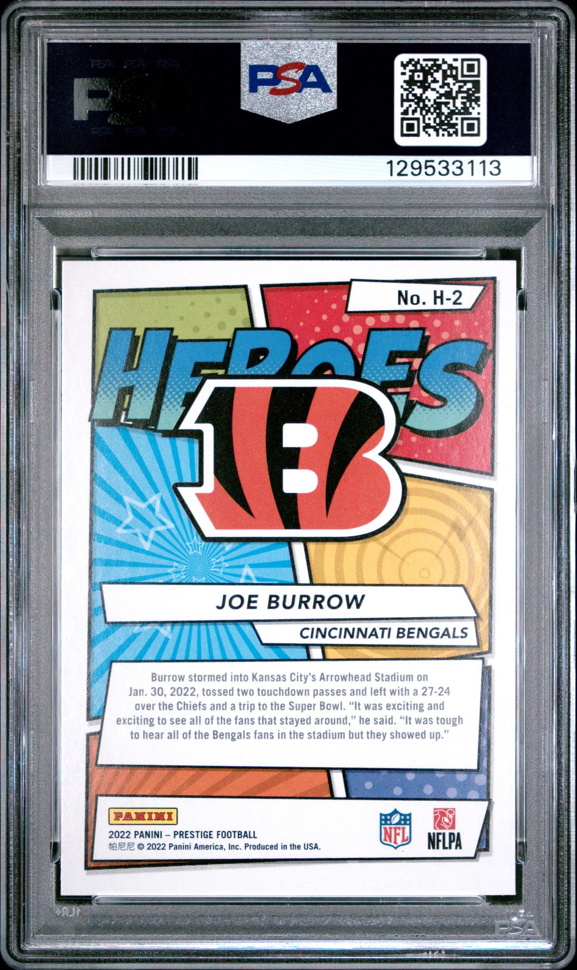 2022 Panini Prestige Heroes Joe Burrow #H2 (Heroes) Mint 9 back