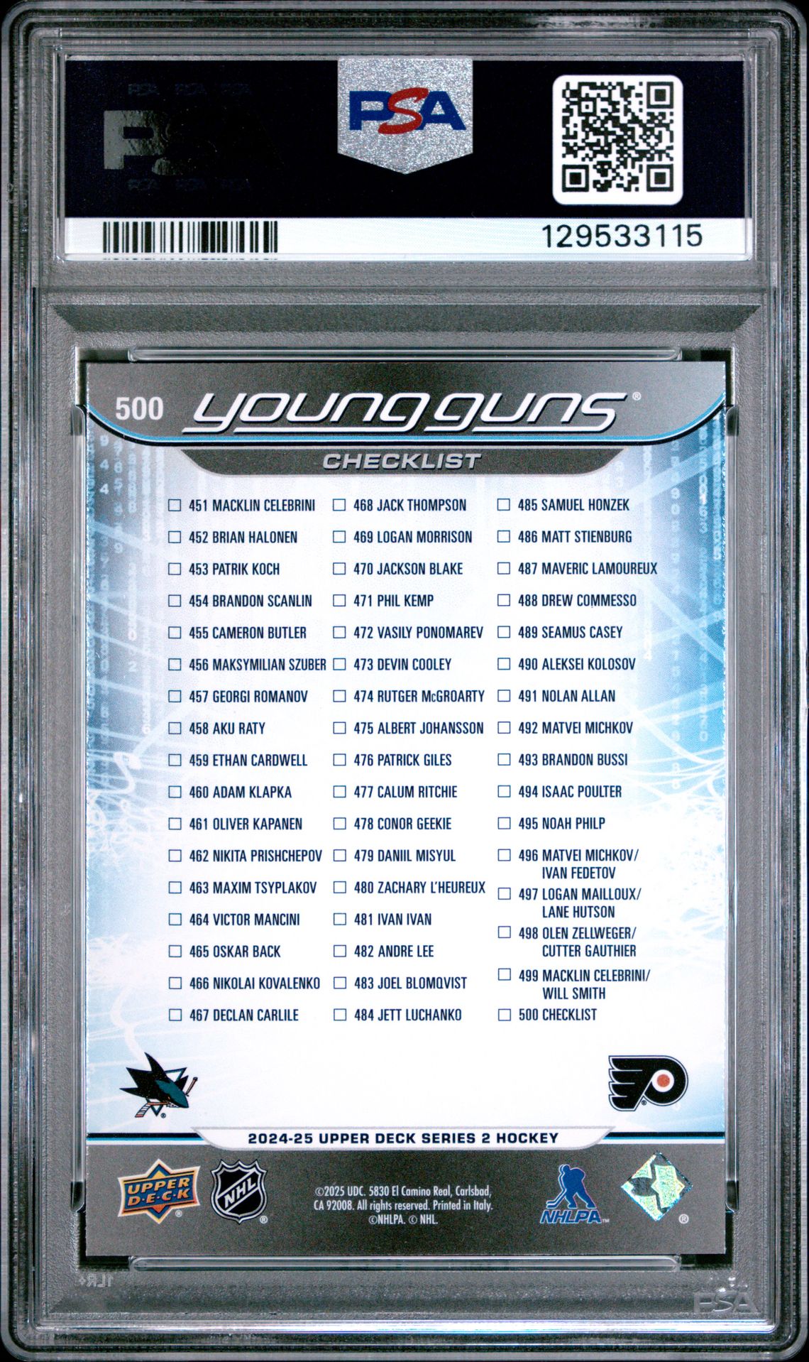 2024 Upper Deck Celebrini/Michkov #500 Gem Mt 10 back