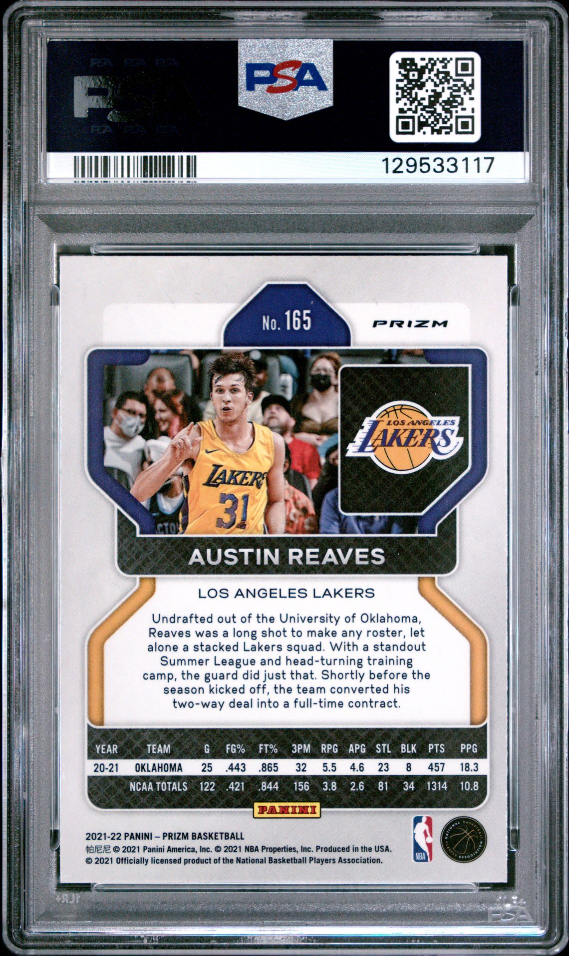2021 Panini Prizm Austin Reaves #165 (Ice) Mint 9 back
