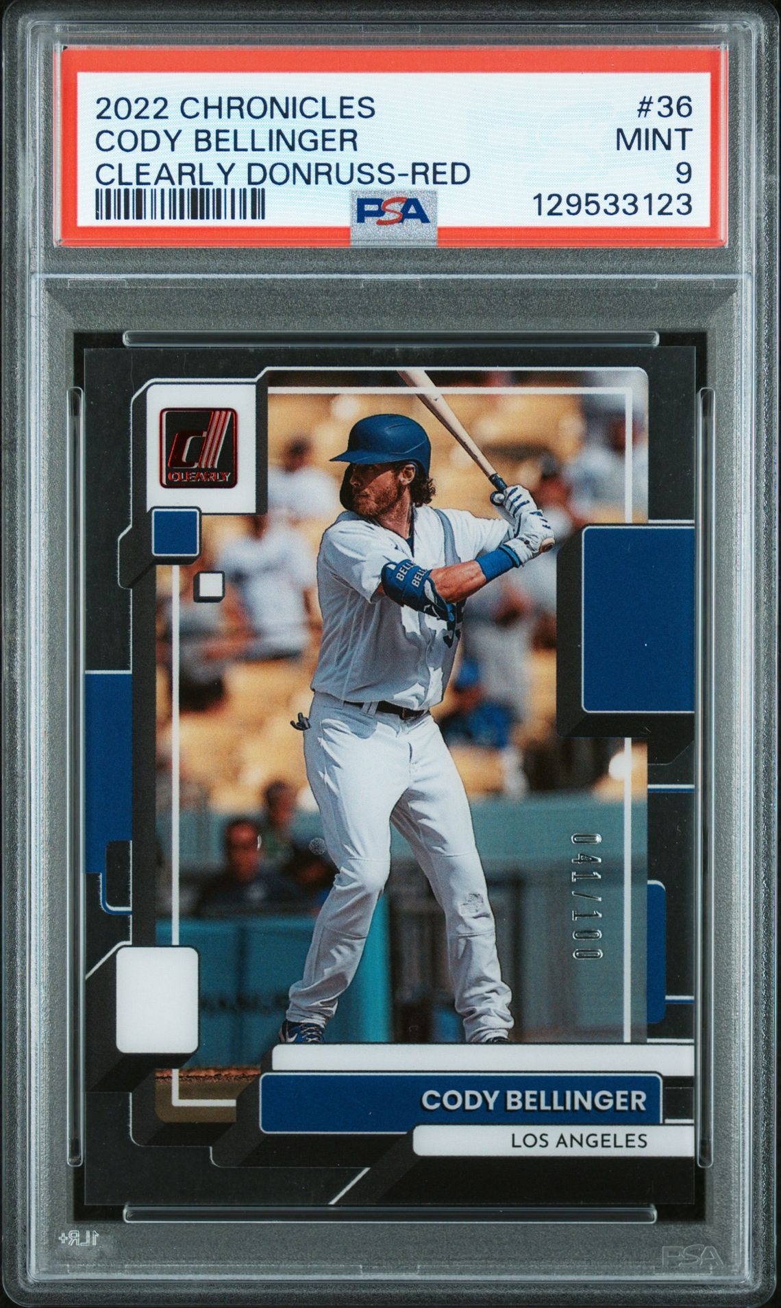 2022 Panini Chronicles Clearly Donruss Cody Bellinger #36 (Clearly Donruss-Red) Mint 9 front