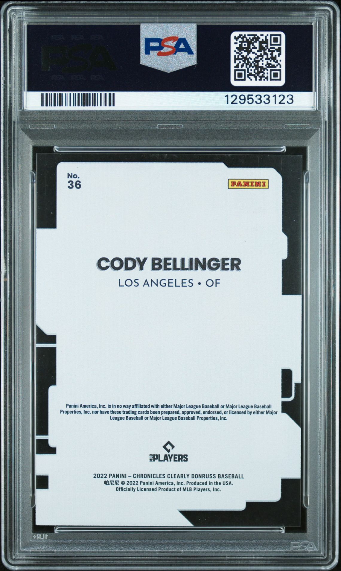 2022 Panini Chronicles Clearly Donruss Cody Bellinger #36 (Clearly Donruss-Red) Mint 9 back