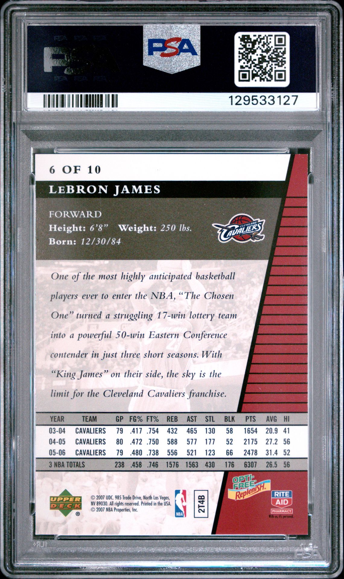 2007 Upper Deck Collectible Card Set Opti-Free Express/Rite Aid Lebron James #6 Nm-Mt 8 back