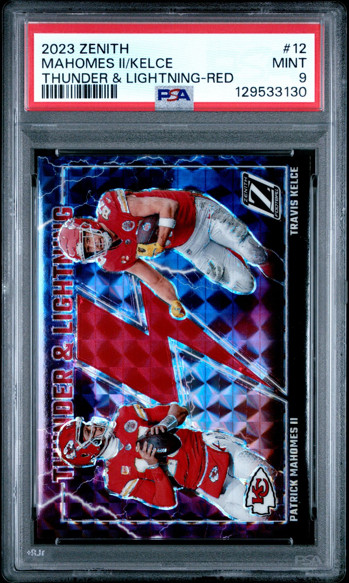 2023 Panini Zenith Thunder And Lightning Mahomes Ii/Kelce #12 (Thunder & Lightning-Red) Mint 9 front
