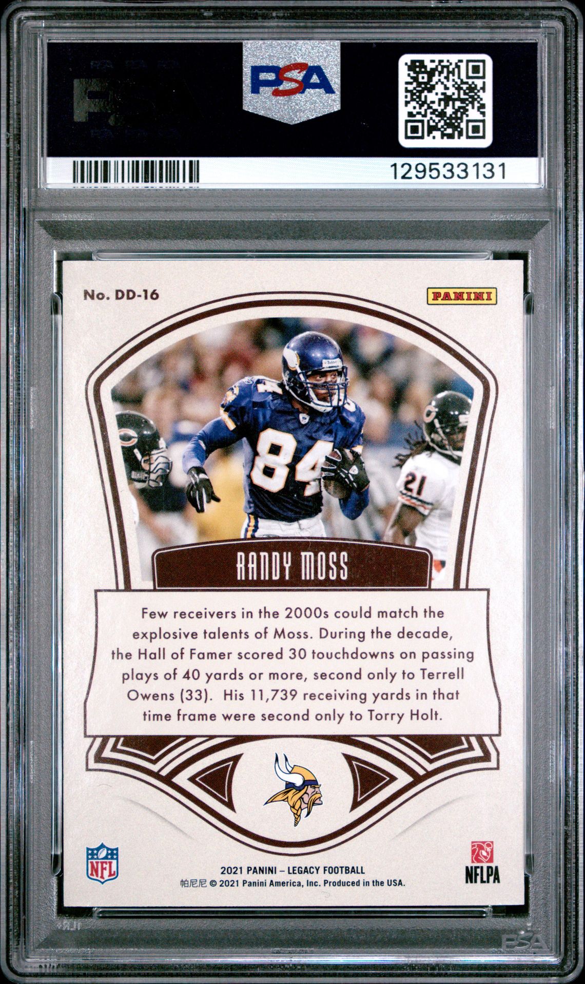2021 Panini Legacy Decade Of Dominance Randy Moss #Dd16 (Decade/Dominance-Violet) Gem Mt 10 back