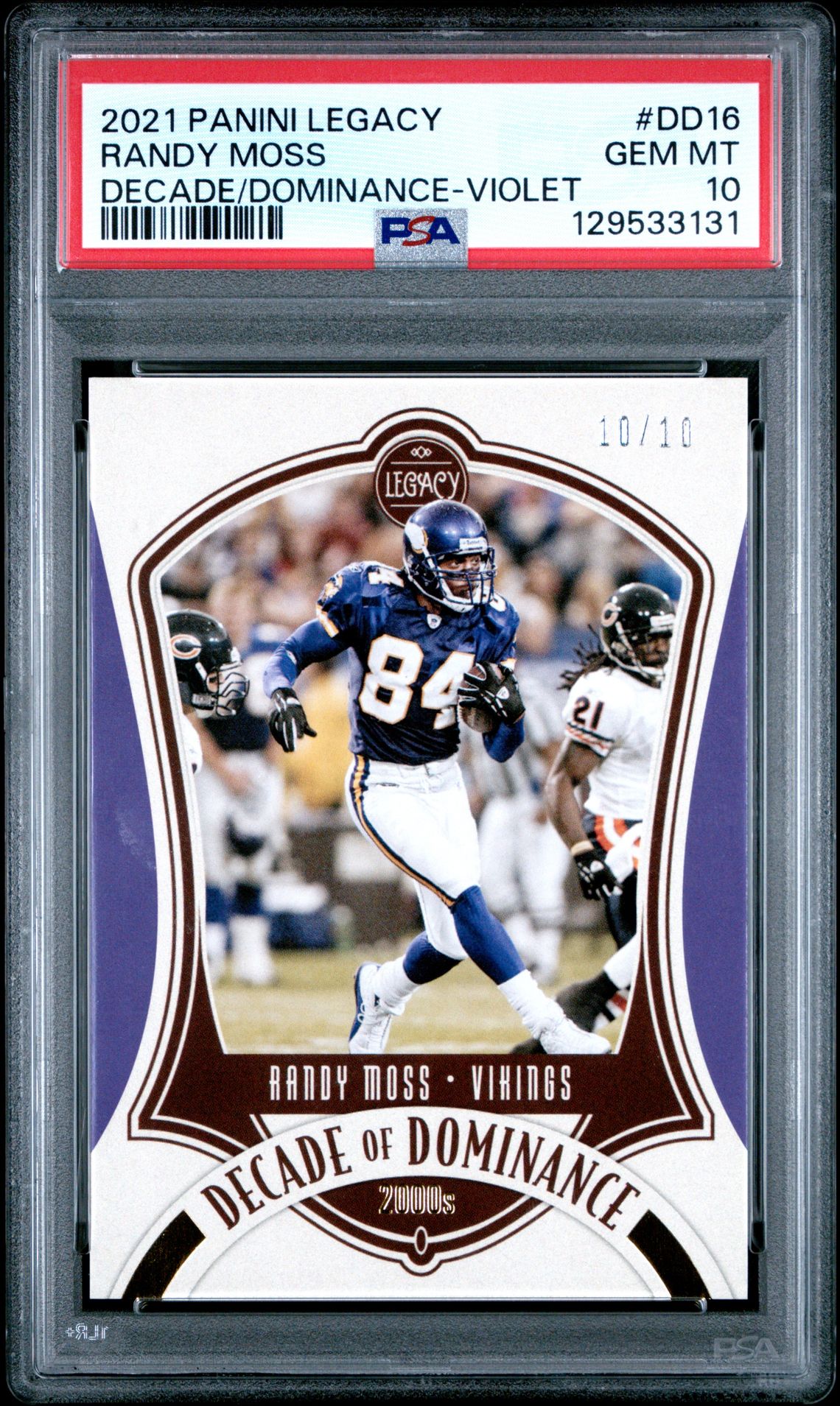 2021 Panini Legacy Decade Of Dominance Randy Moss #Dd16 (Decade/Dominance-Violet) Gem Mt 10 front