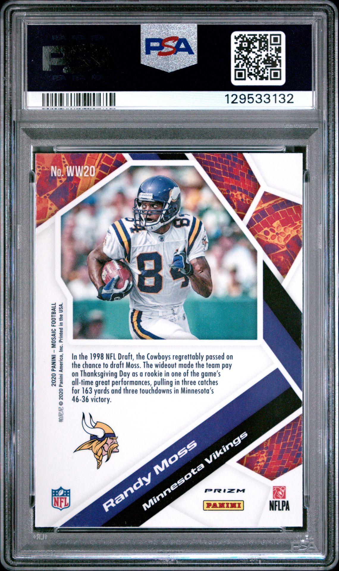 2020 Panini Mosaic Will To Win Randy Moss #Ww20 (Will To Win-Green Mosaic) Gem Mt 10 back