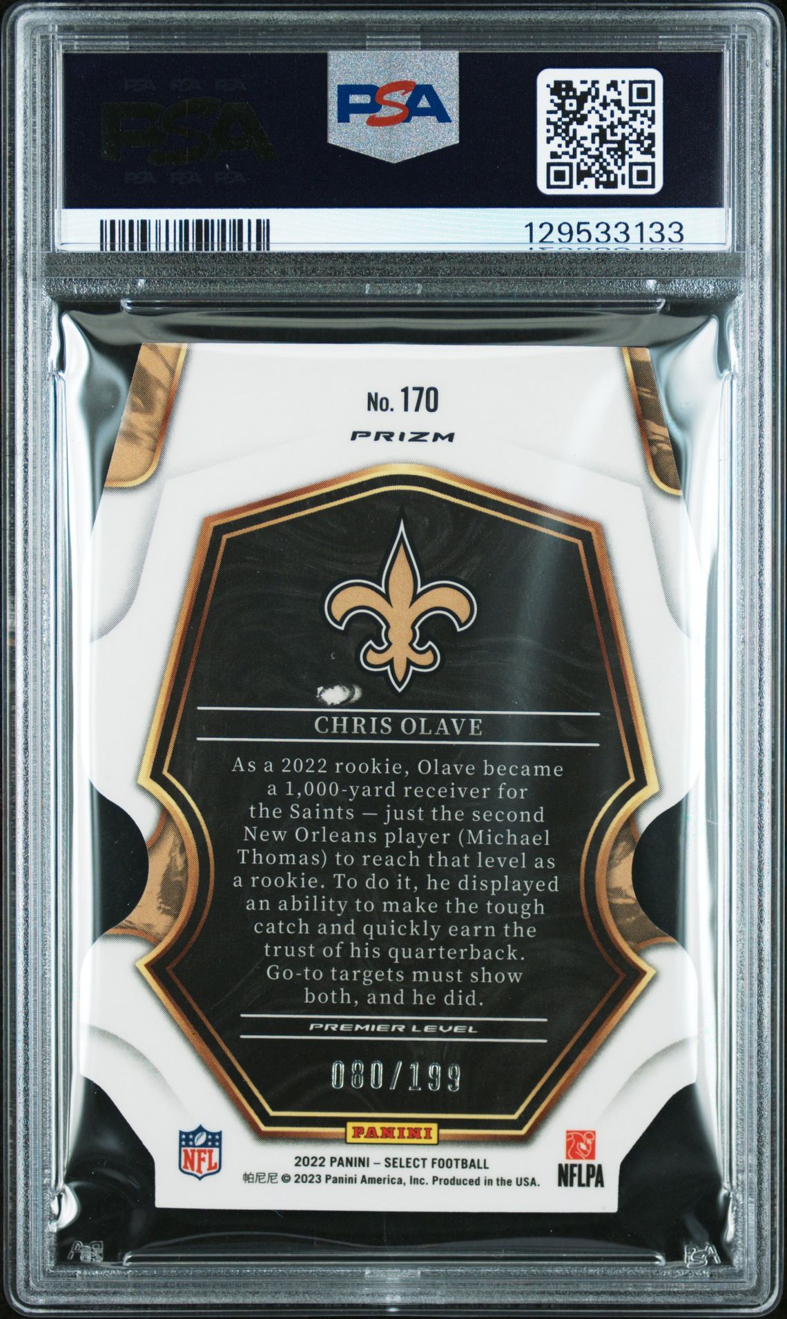 2022 Panini Select Chris Olave #170 (Die-Cut Orange Prizm) Mint 9 back