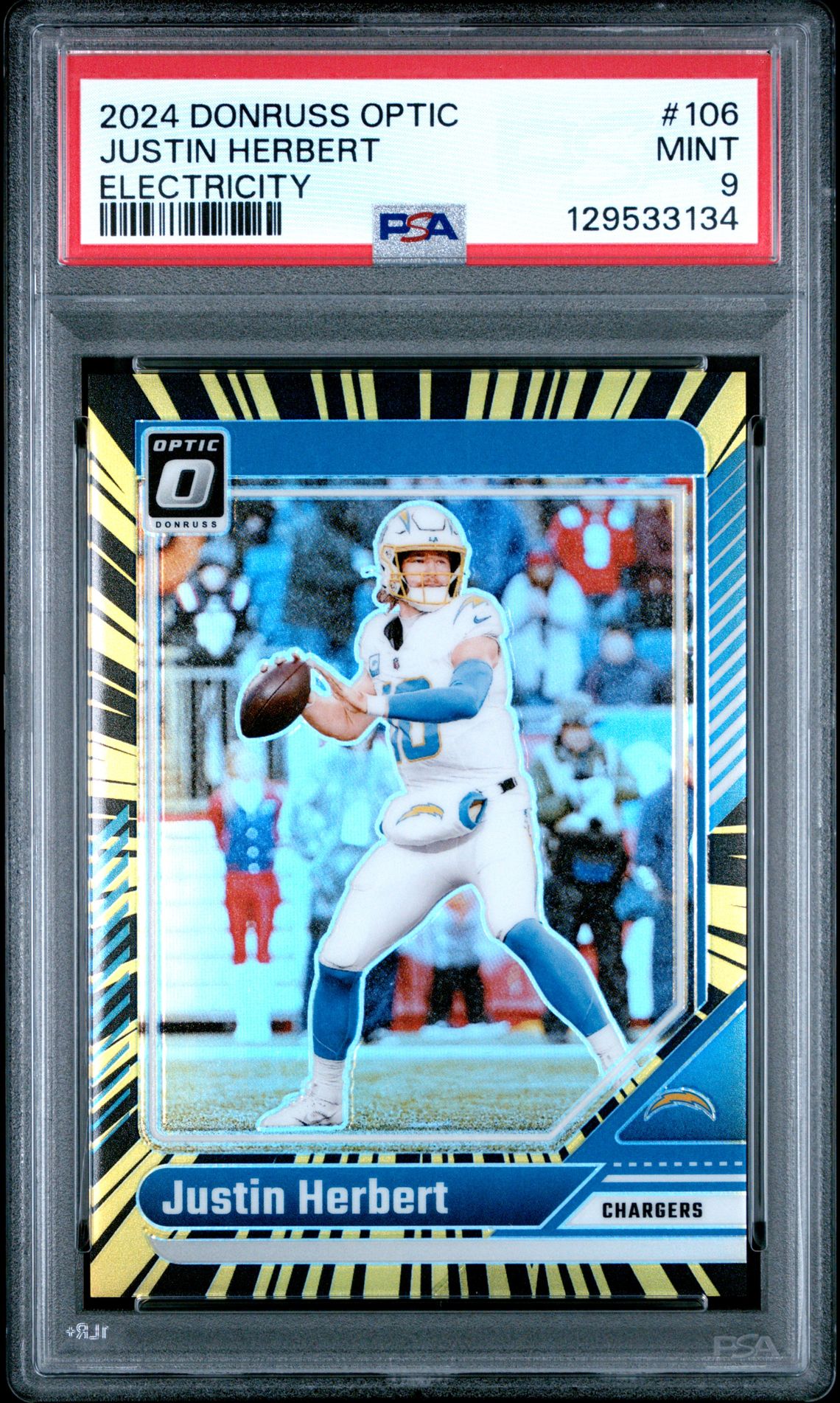2024 Panini Donruss Optic Justin Herbert #106 (Electricity) Mint 9 front