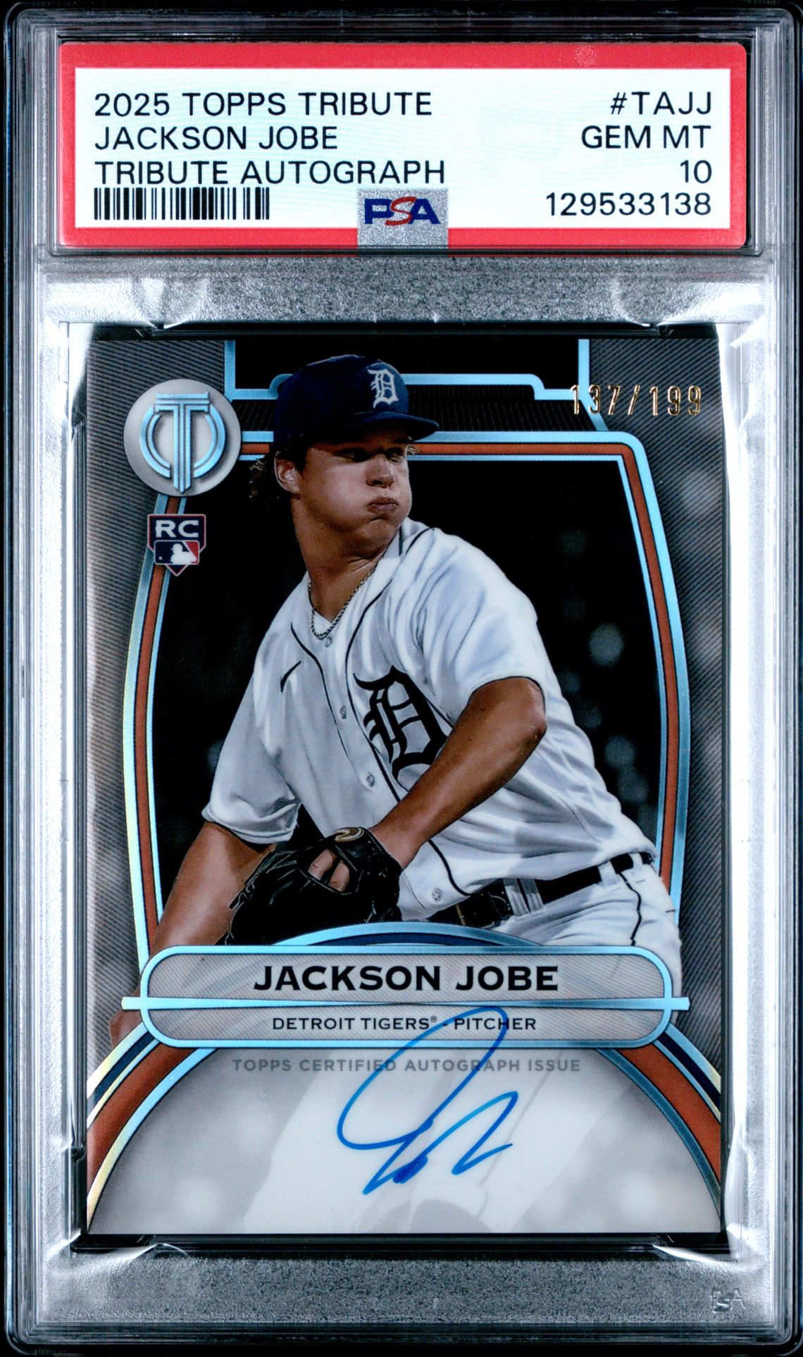 2025 Topps Tribute Tribute Autographs Jackson Jobe #Tajj Gem Mt 10 front