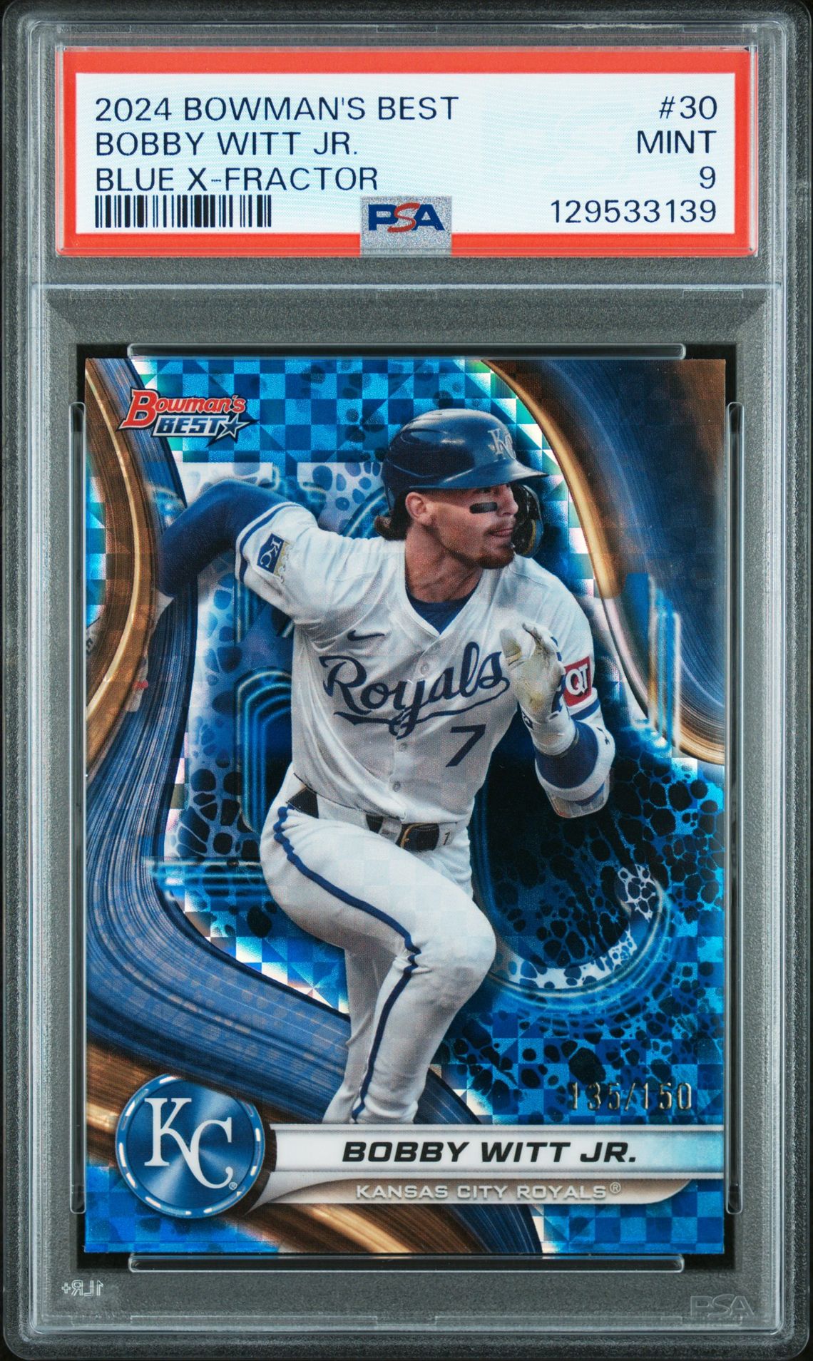 2024 Bowman's Best Bobby Witt Jr. #30 (Blue X-Fractor) Mint 9 front
