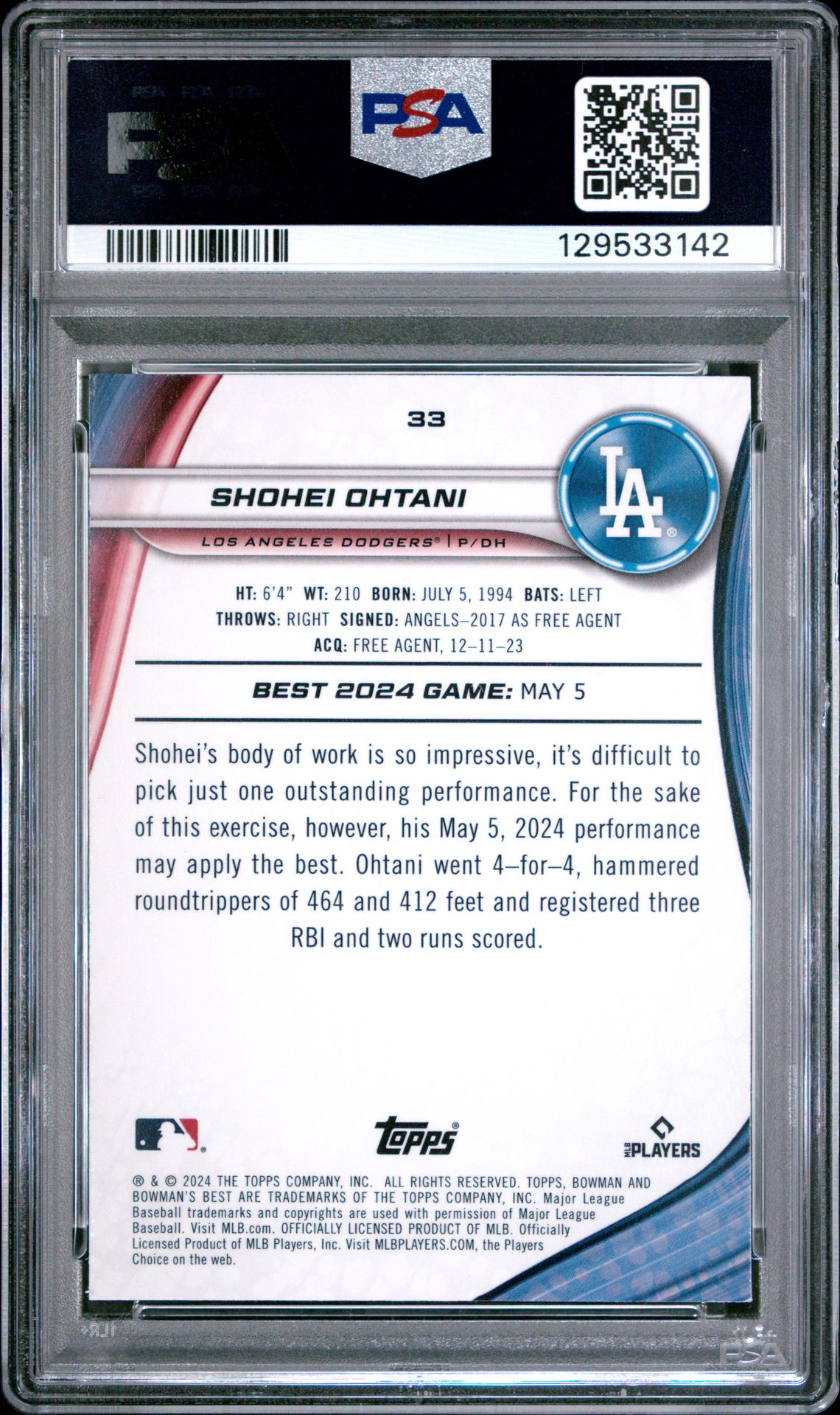 2024 Bowman's Best Shohei Ohtani #33 (Mini Diamond) Mint 9 back