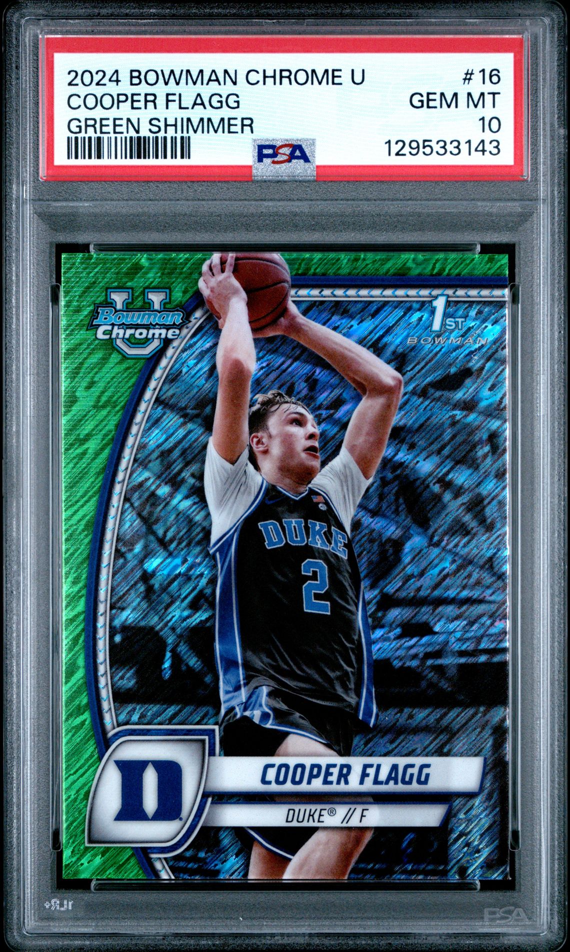 2024 Bowman Chrome University Cooper Flagg #16 (Green Shimmer) Gem Mt 10 front