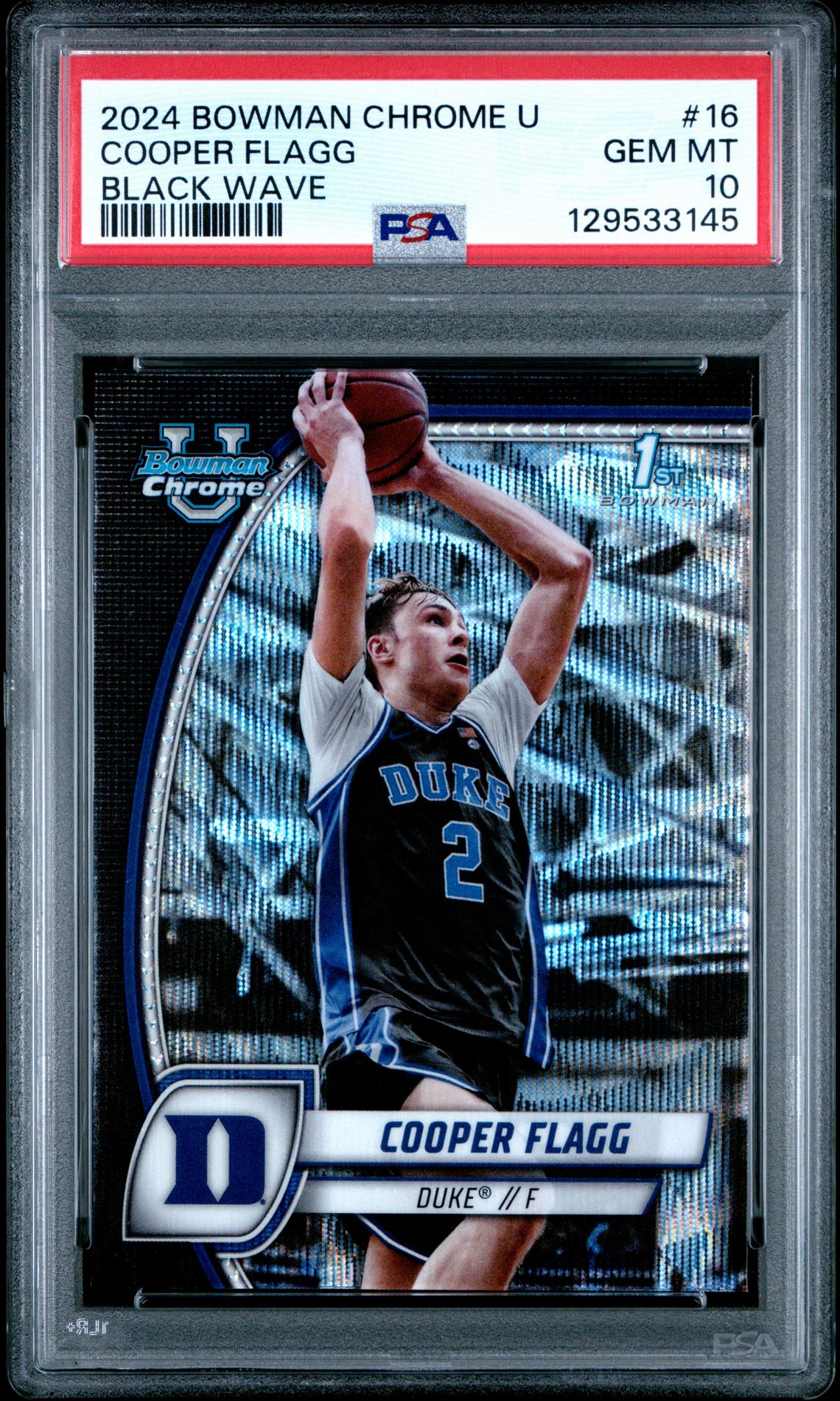 2024 Bowman Chrome University Cooper Flagg #16 (Black Wave) Gem Mt 10 front