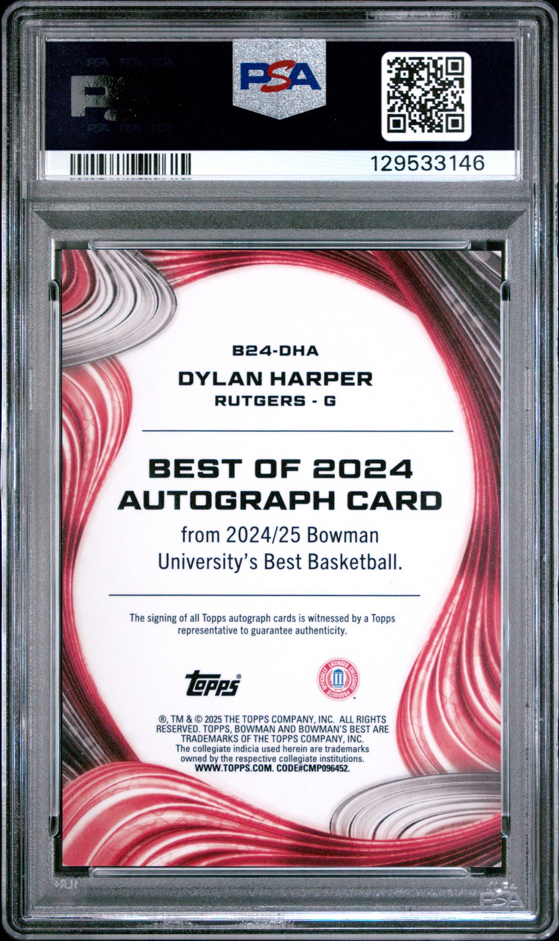 2024 Bowman University Best Best Of 2024 Autographs Dylan Harper #B24Dha (Best Of 2024 Auto-Gold Ref) Mint 9 back