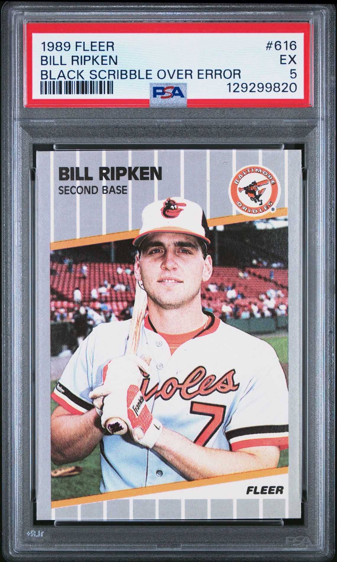 1989 Fleer Bill Ripken #616 (Black Scribble Over Error) Ex 5 front