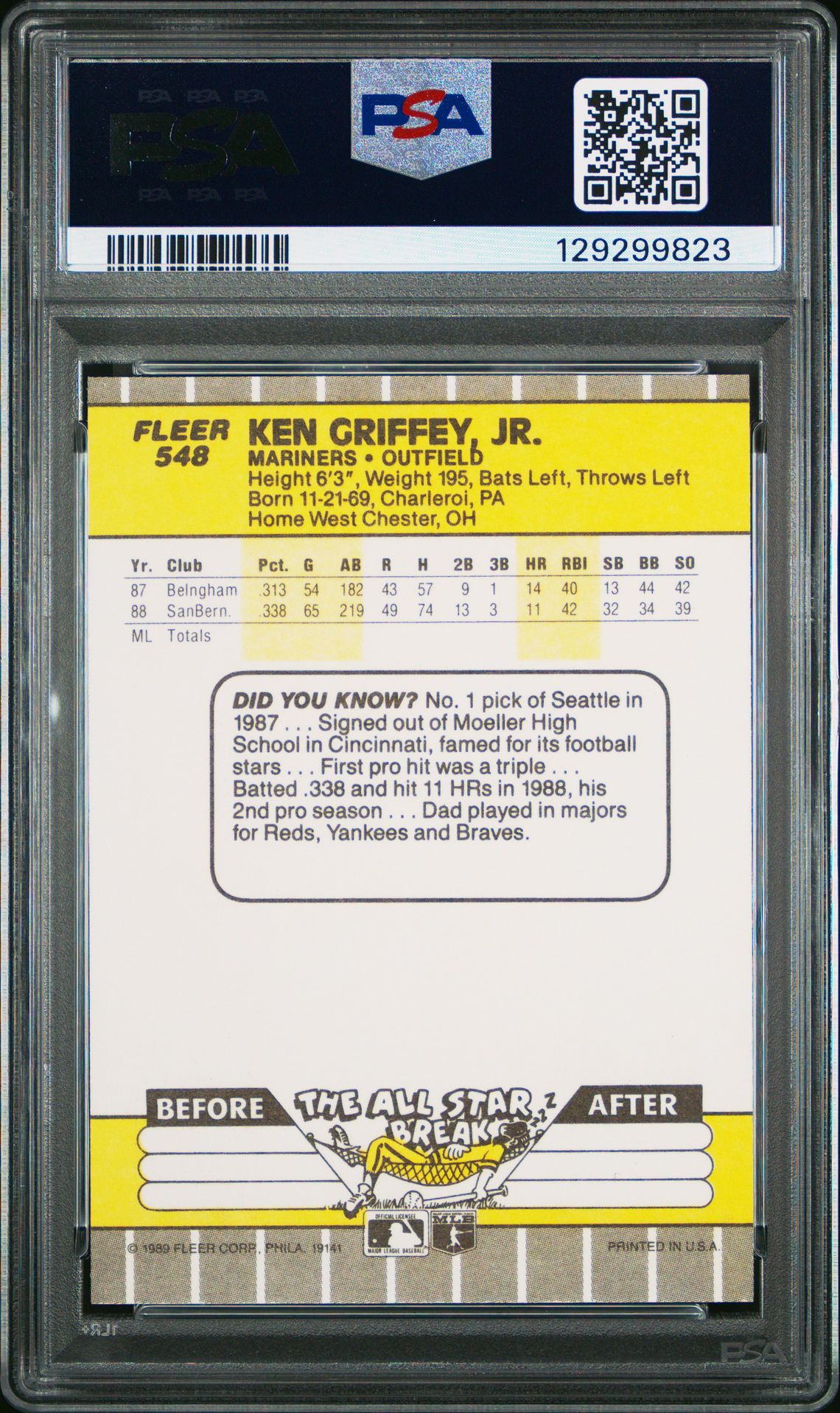 1989 Fleer Ken Griffey Jr. #548 Nm-Mt 8 back
