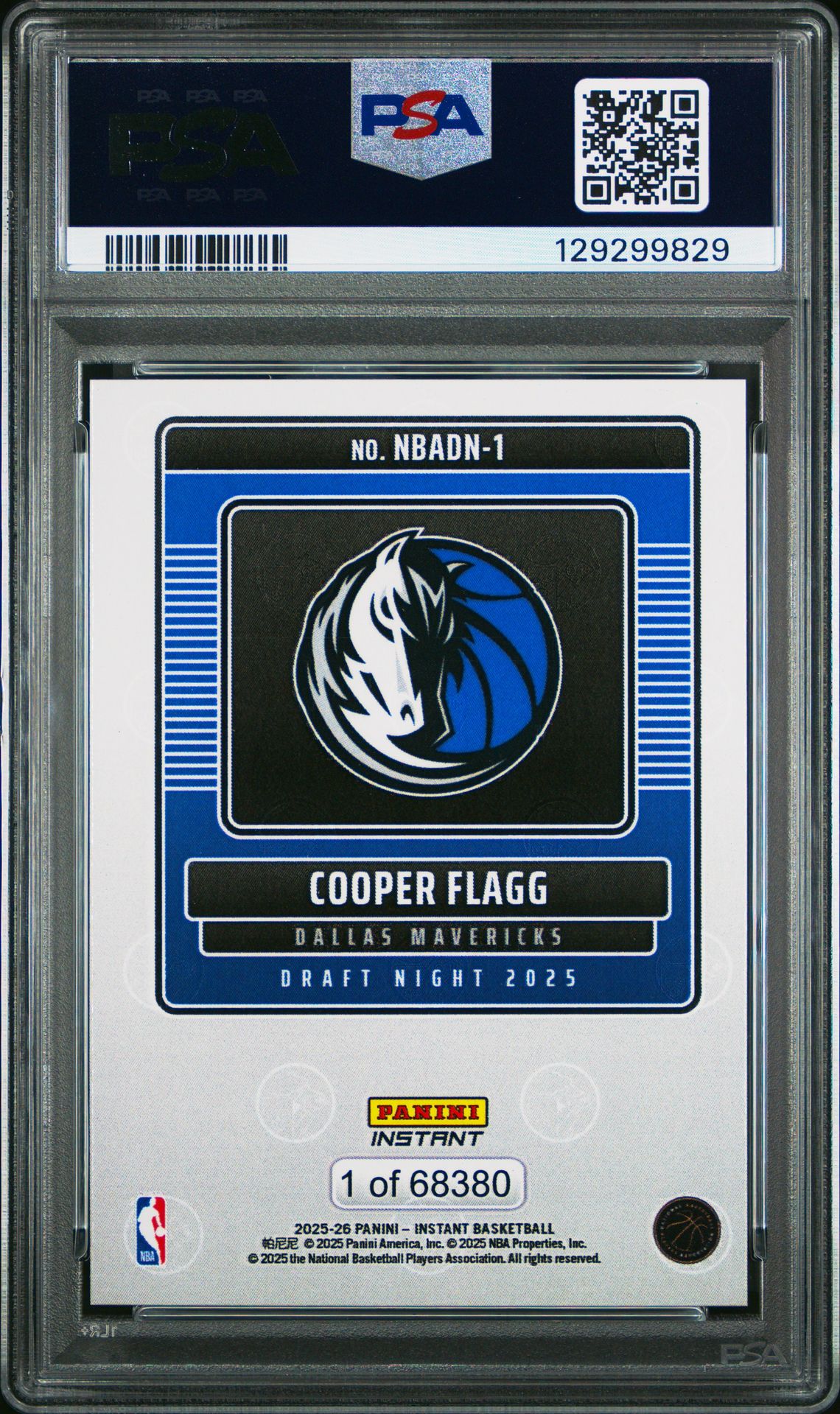 2025 Panini Instant Nba Draft Night Cooper Flagg #1 Gem Mt 10 back