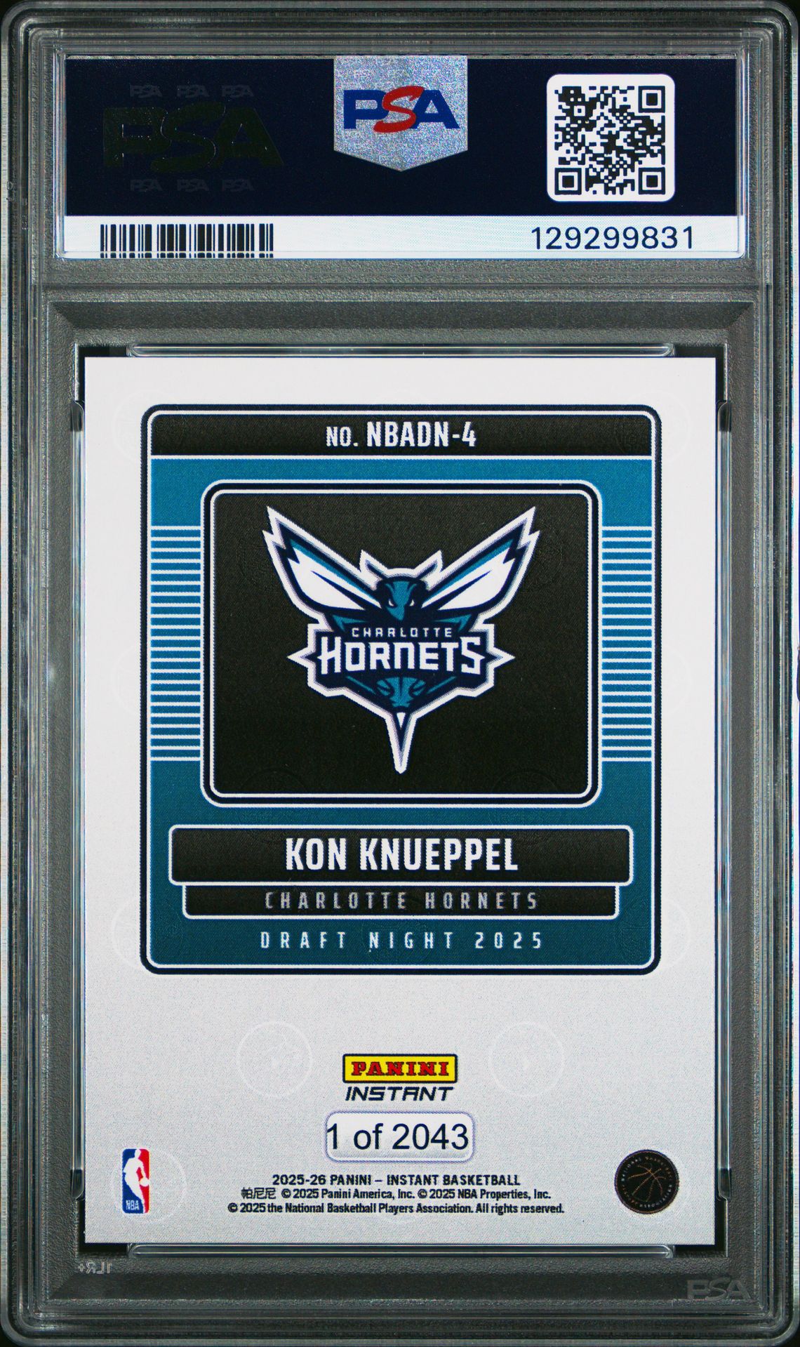 2025 Panini Instant Nba Draft Night Kon Knueppel #4 Gem Mt 10 back