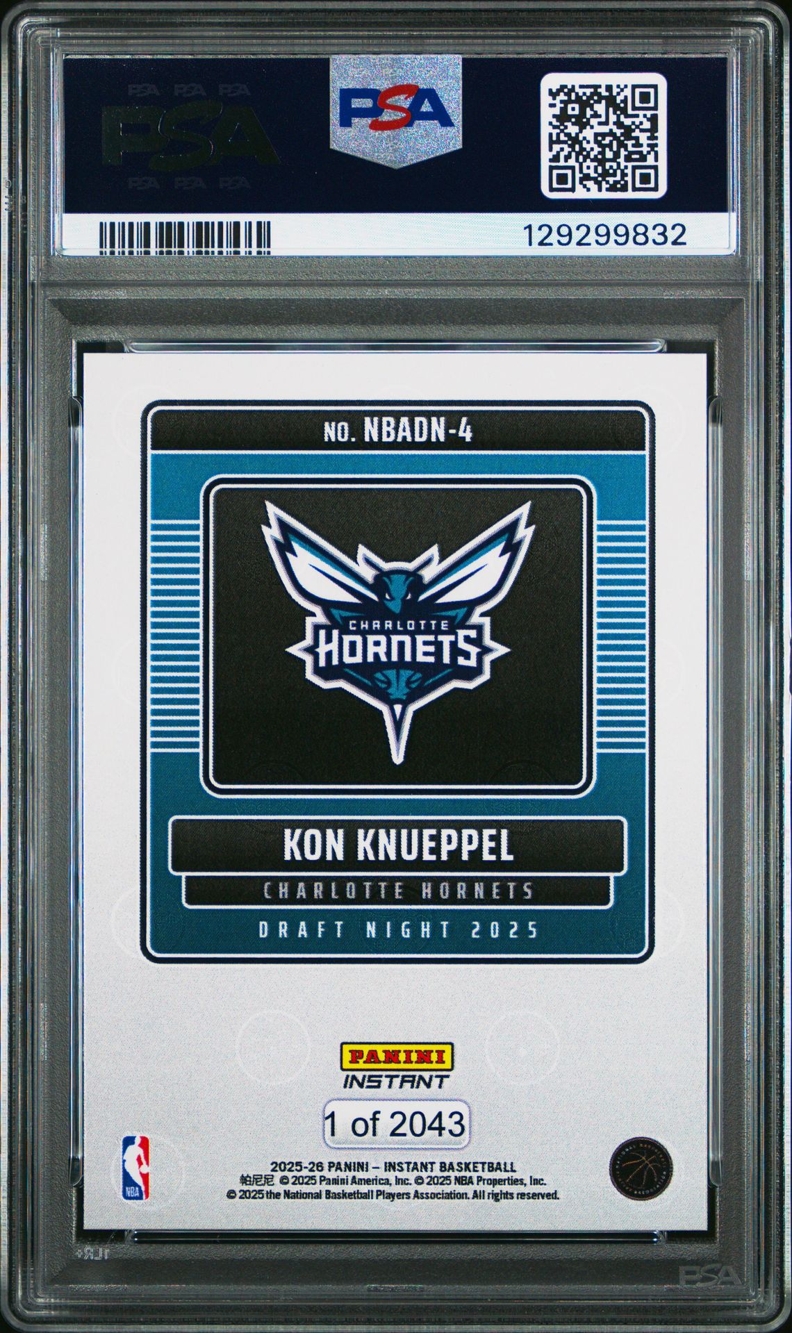 2025 Panini Instant Nba Draft Night Kon Knueppel #4 Gem Mt 10 back