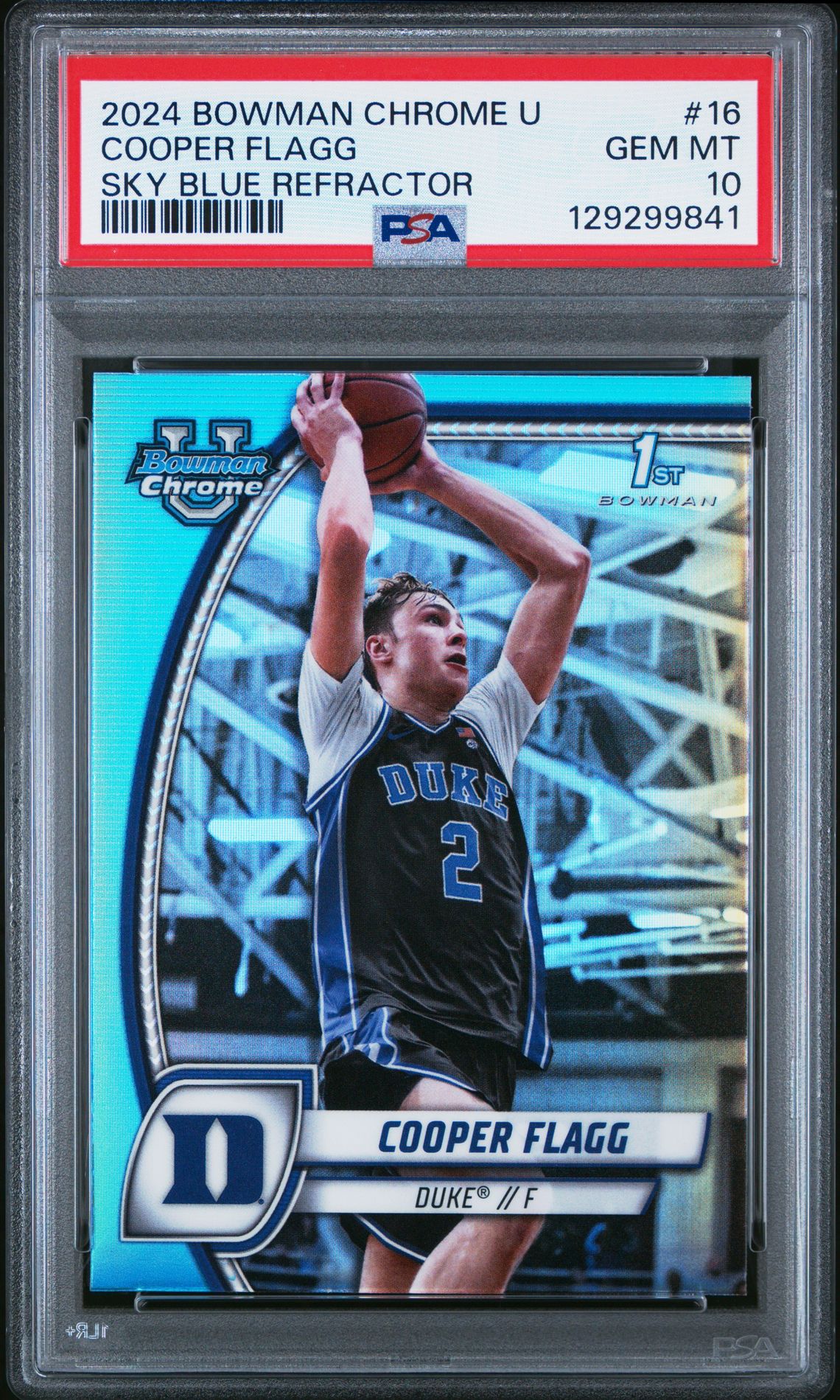 2024 Bowman Chrome University Cooper Flagg #16 (Sky Blue Refractor) Gem Mt 10 front