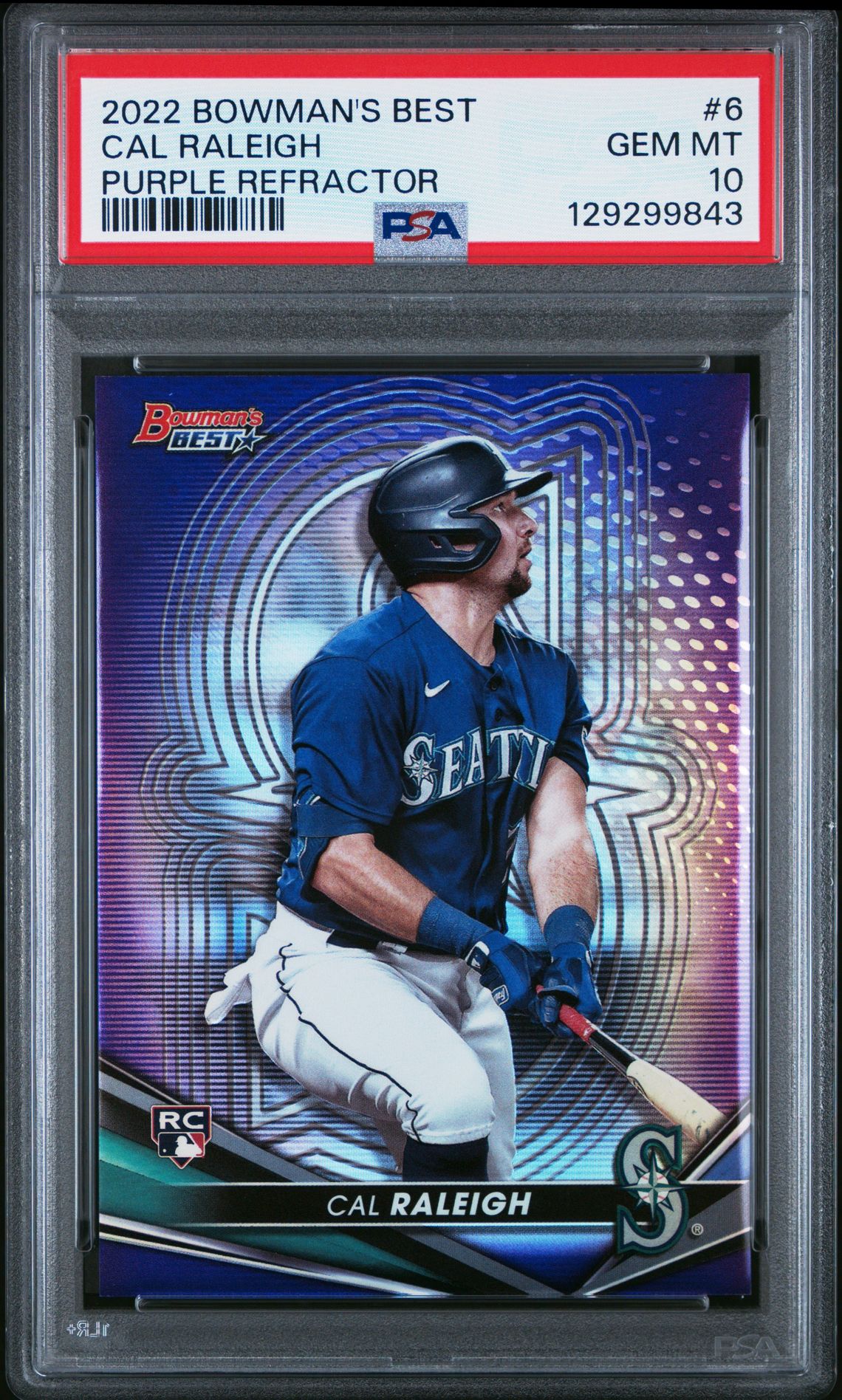 2022 Bowman's Best Cal Raleigh #6 (Purple Refractor) Gem Mt 10 front