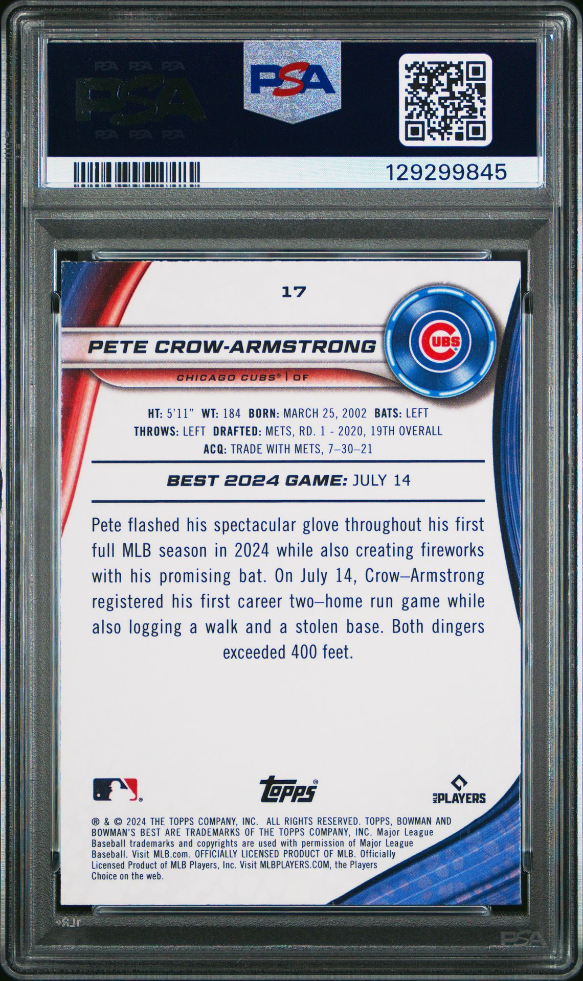 2024 Bowman's Best Pete Crow-Armstrong #17 (Mini Diamond) Mint 9 back