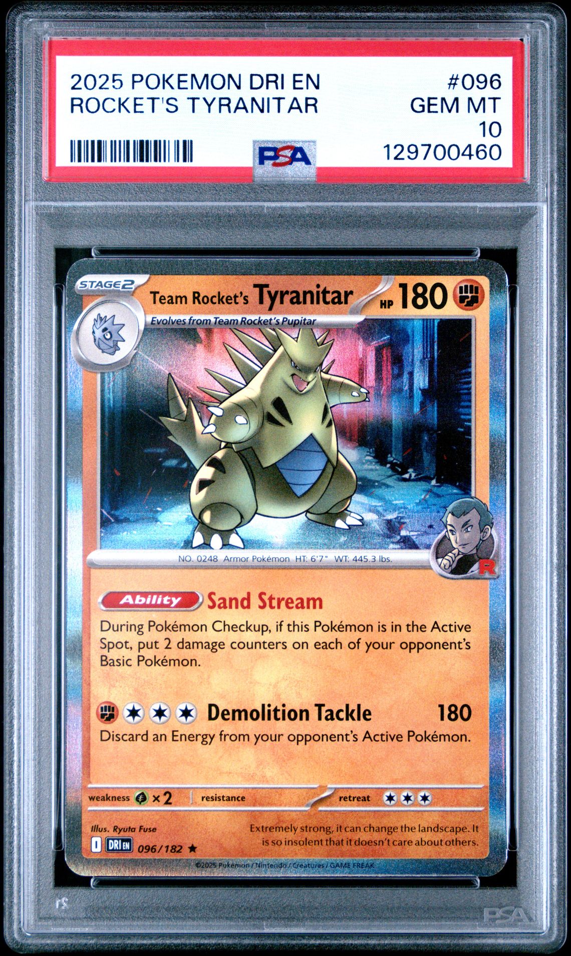 2025 Pokemon Dri En-Destined Rivals Rocket's Tyranitar #096 Gem Mt 10 front