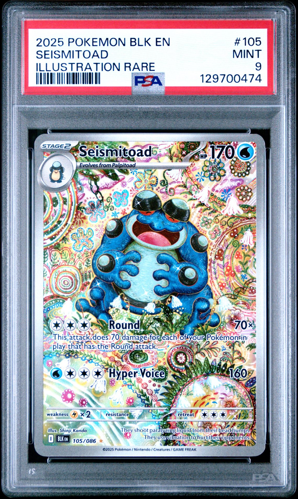 2025 Pokemon Blk En-Black Bolt Seismitoad #105 (Illustration Rare) Mint 9 front