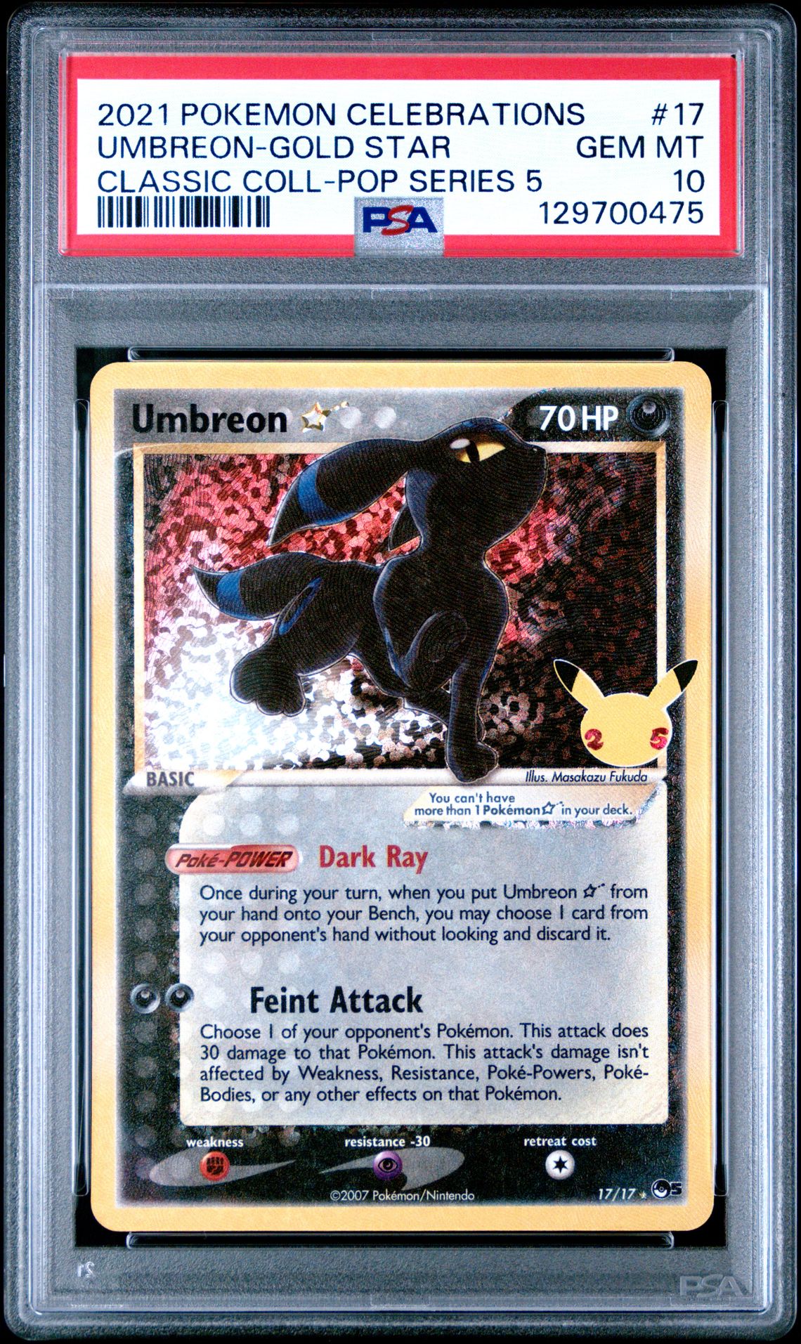 2021 Pokemon Celebrations Classic Collection Umbreon-Gold Star #17 (Classic Coll-Pop Series 5) Gem Mt 10 front