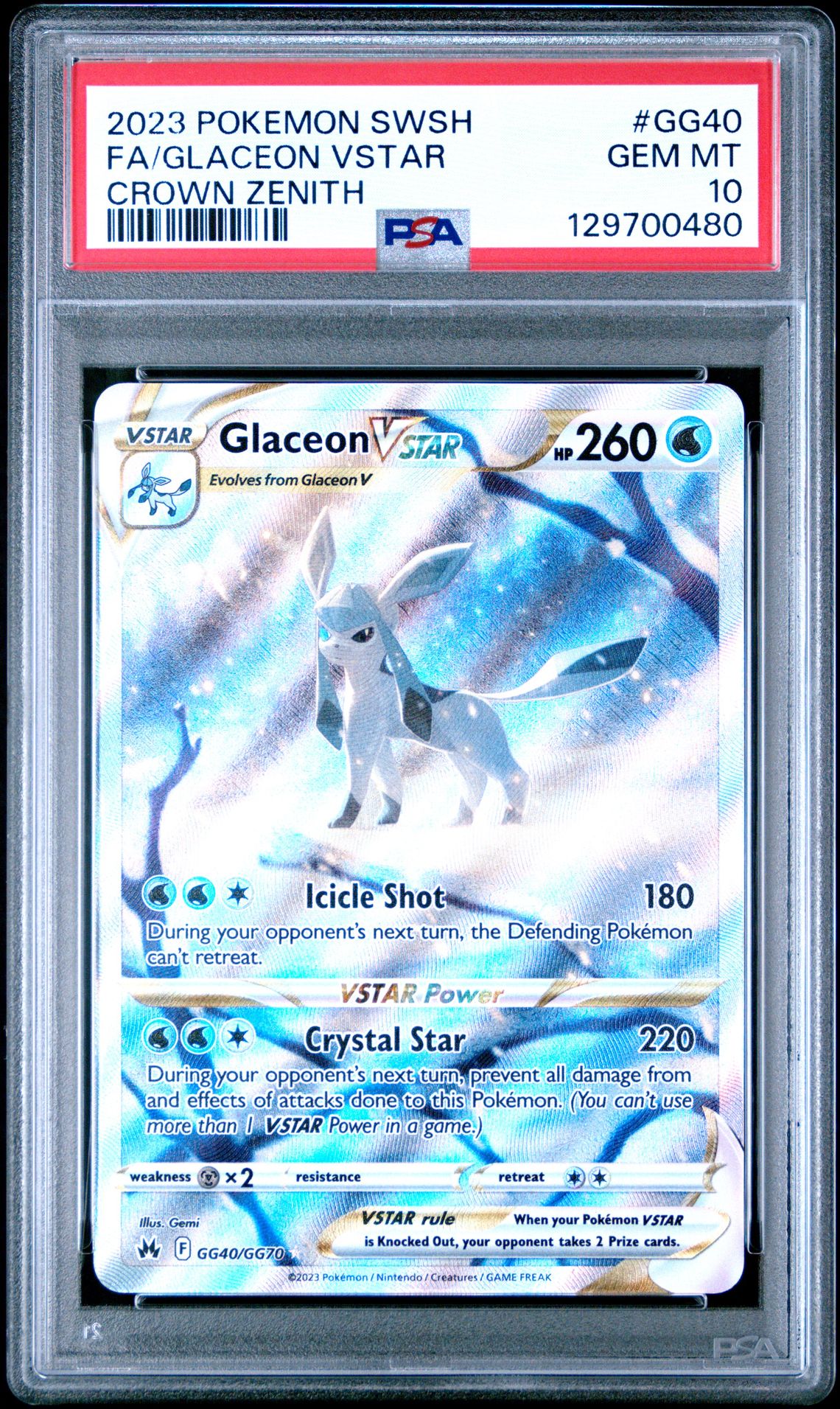 2023 Pokemon Sword And Shield Crown Zenith Fa/Glaceon Vstar #Gg40 (Crown Zenith) Gem Mt 10 front