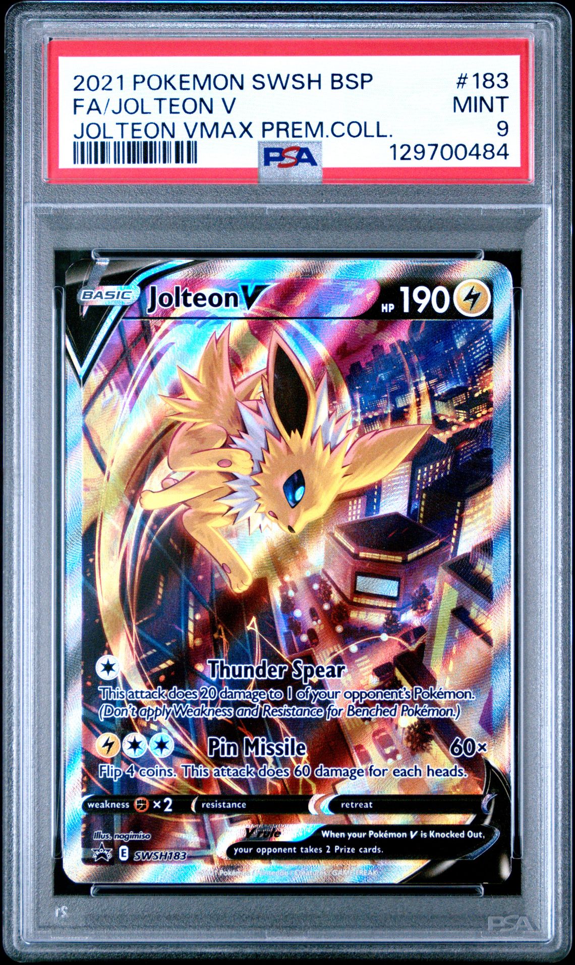 2021 Pokemon Swsh Black Star Promo Fa/Jolteon V #183 (Jolteon Vmax Prem.coll.) Mint 9 front