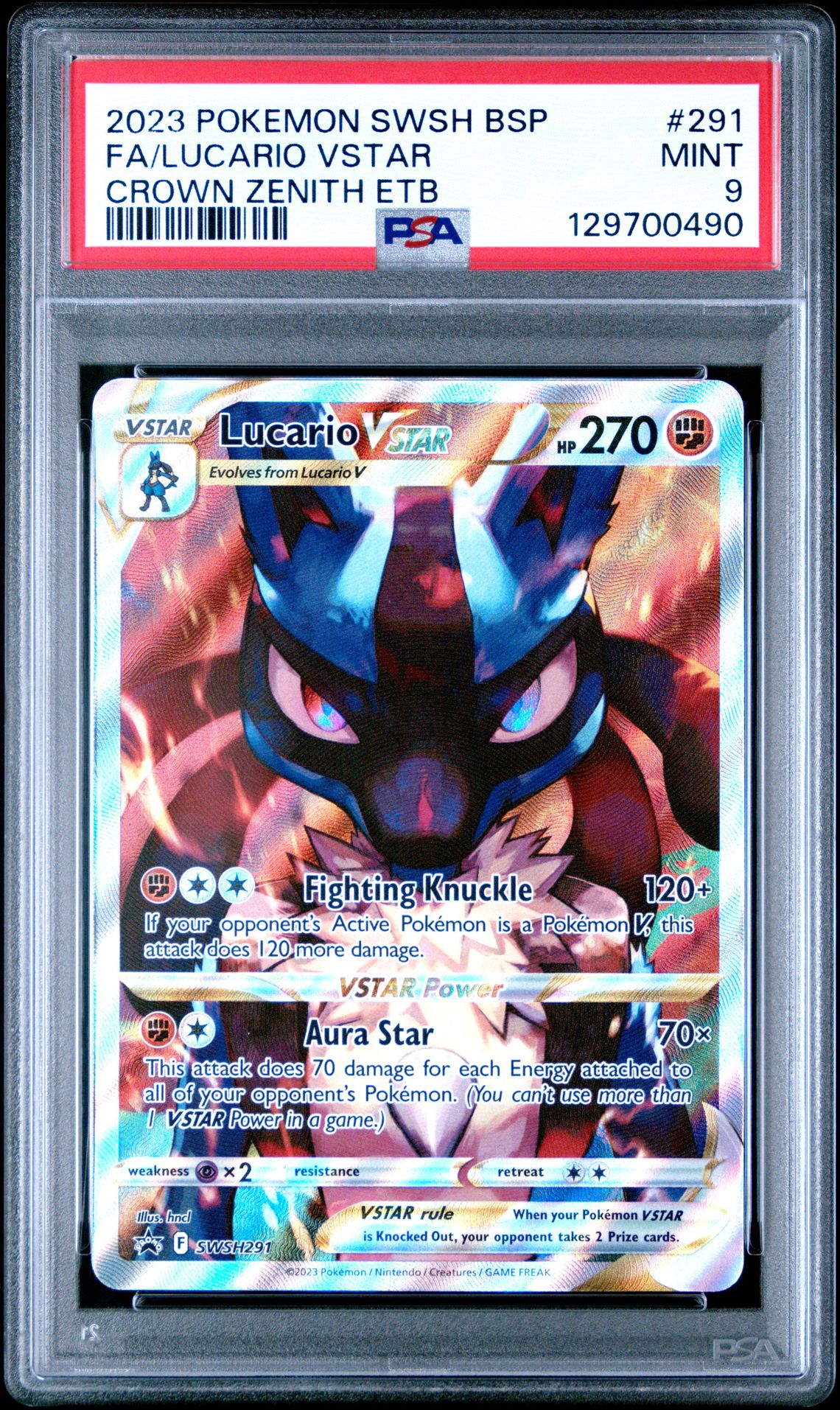 2023 Pokemon Swsh Black Star Promo Fa/Lucario Vstar #291 (Crown Zenith Etb) Mint 9 front