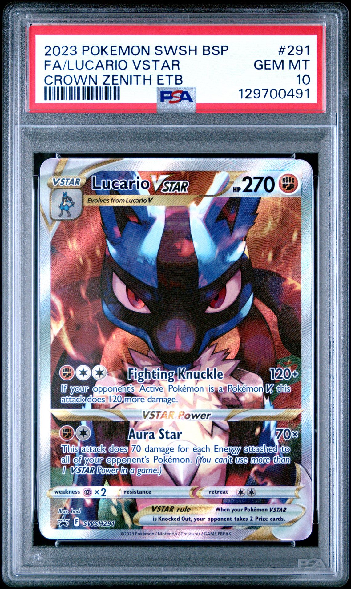 2023 Pokemon Swsh Black Star Promo Fa/Lucario Vstar #291 (Crown Zenith Etb) Gem Mt 10 front